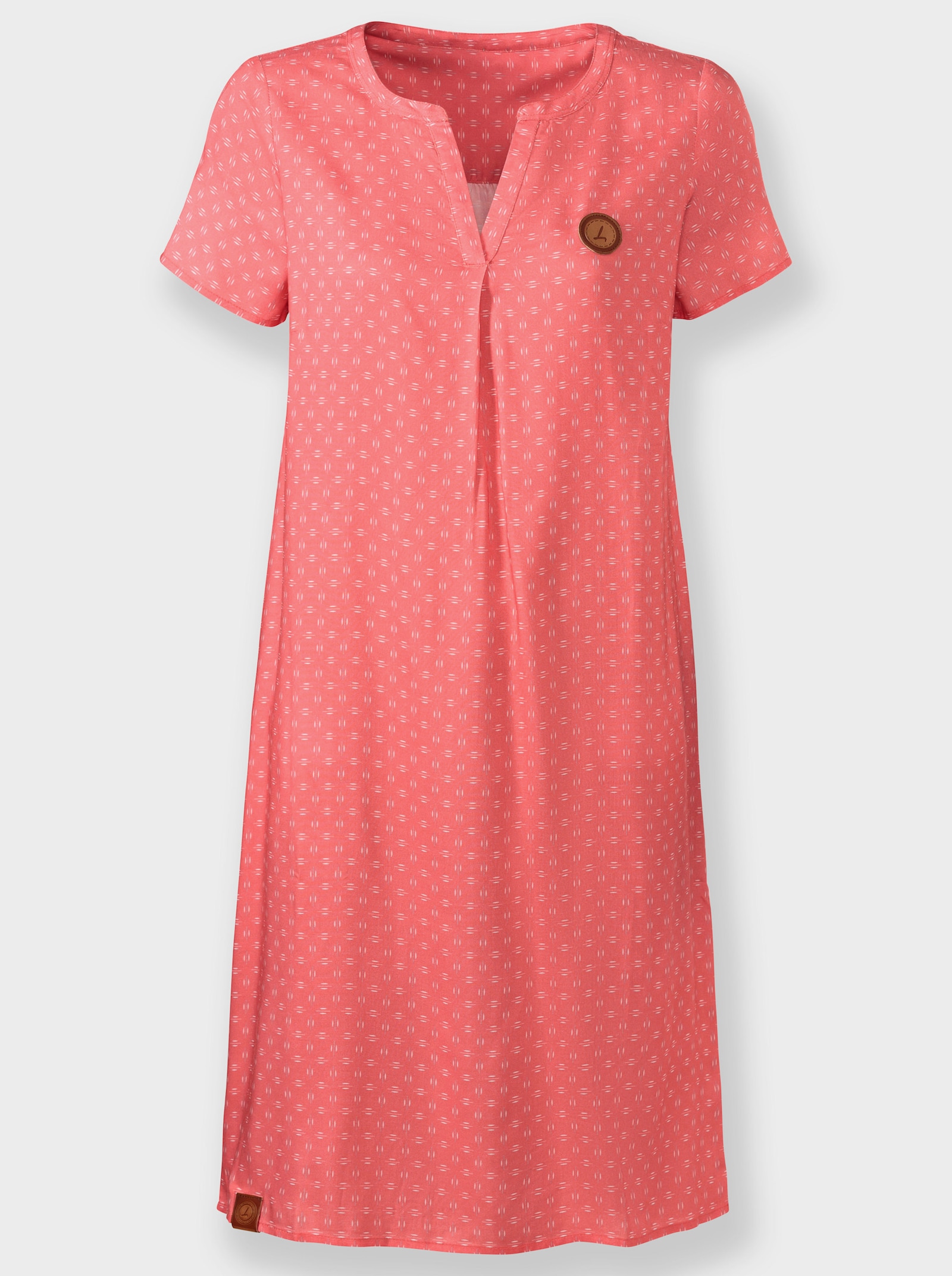 Druckkleid aus reiner Viskose - koralle-weiß-bedruckt