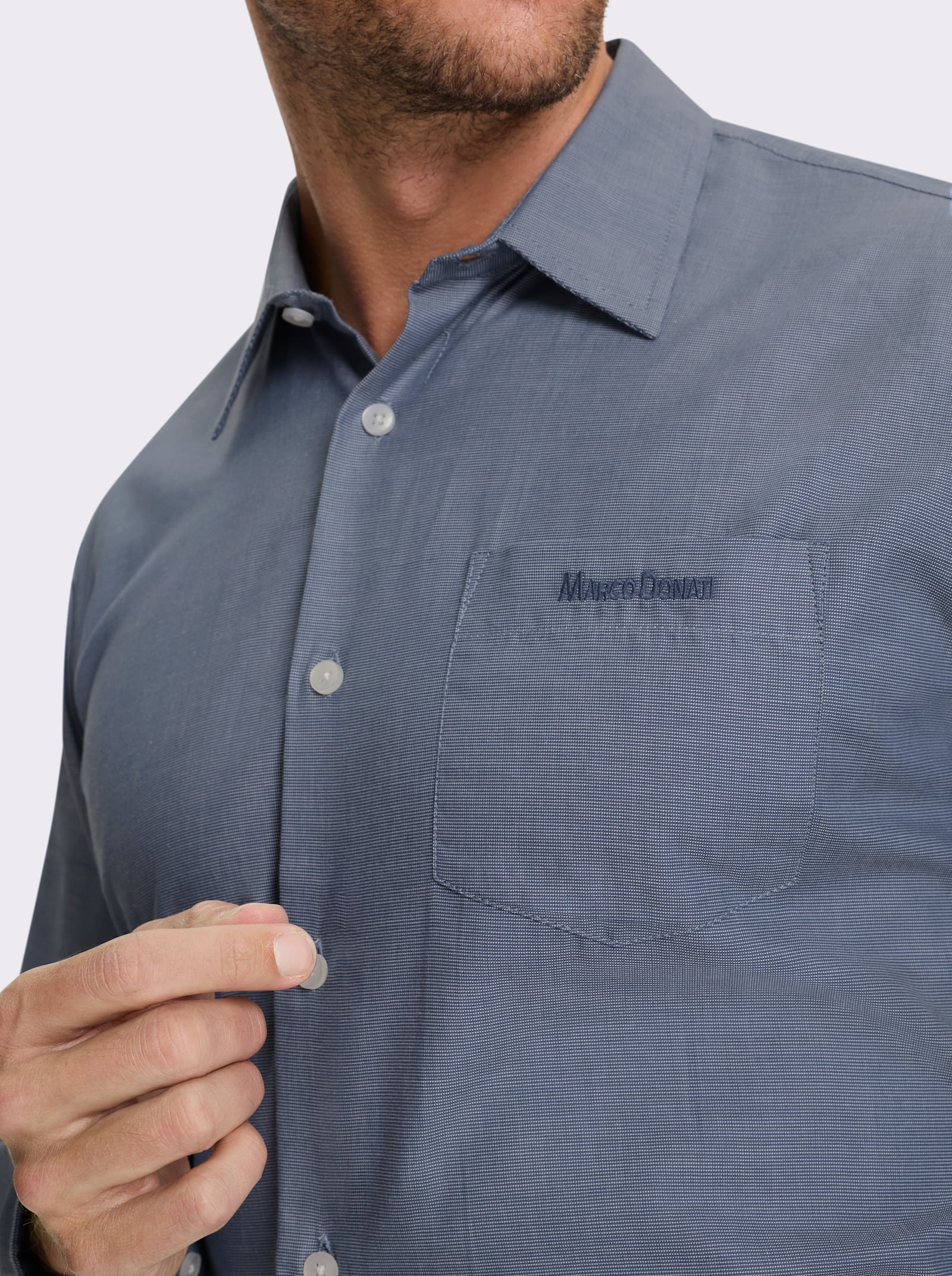 Marco Donati Langarmhemd , fleckgeschützt - rauchblau-meliert