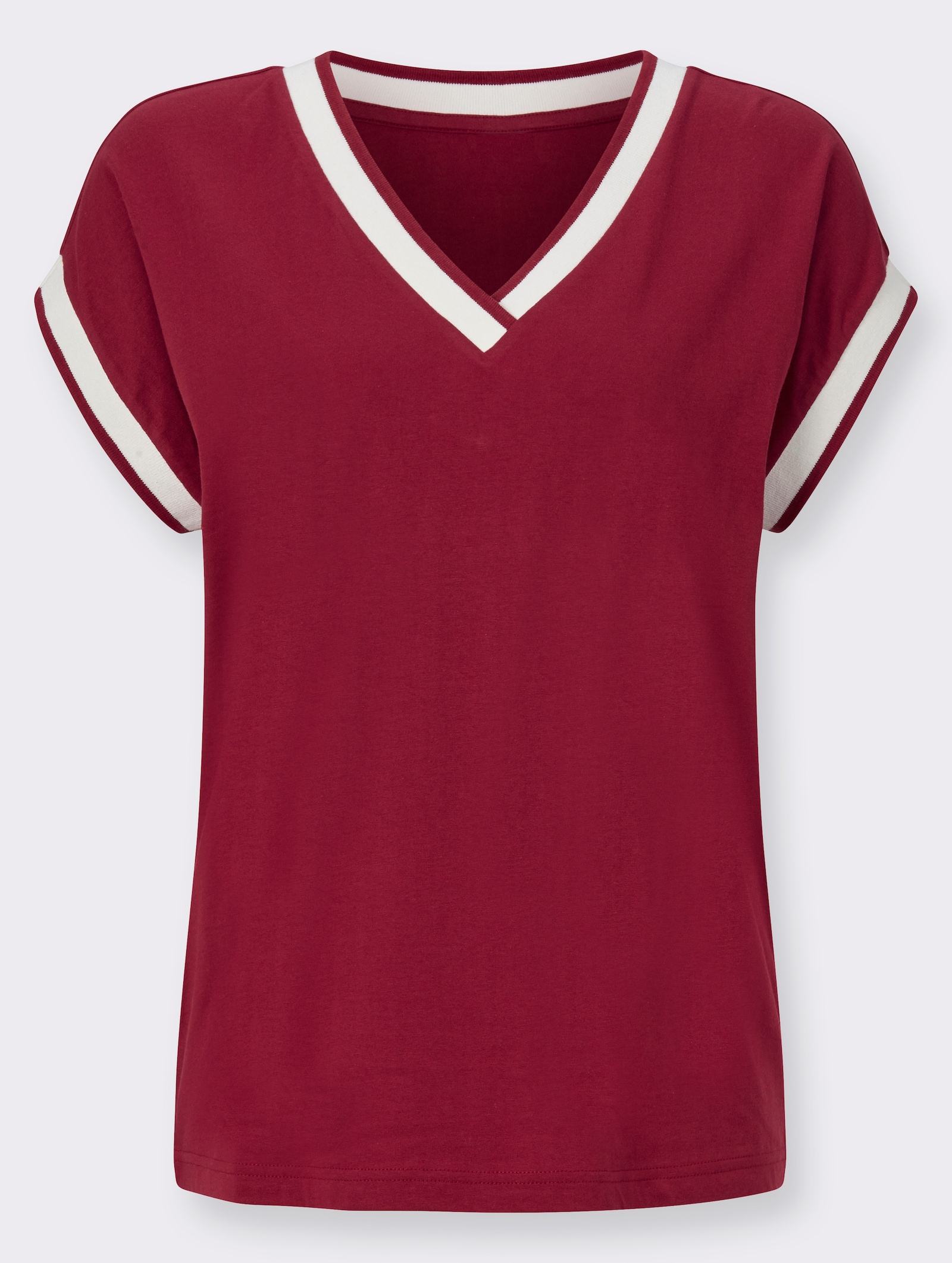 Kurzarmshirt mit Zierband - kirsche