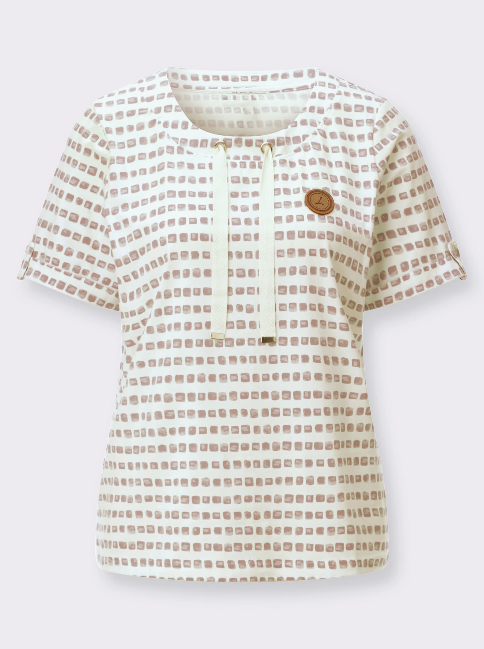 Print-Shirt mit Bindebändern am Ausschnitt - beige-ecru-bedruckt