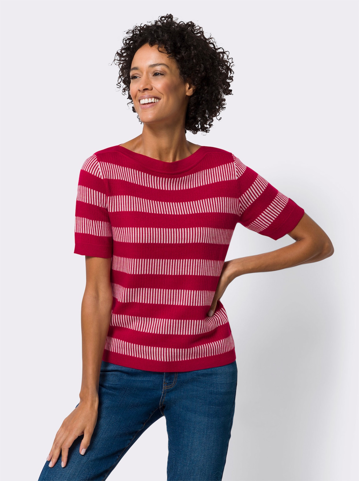 Pullover met korte mouwen - rood/ecru gedessineerd