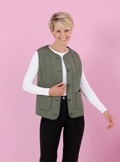 Steppweste mit Rundhals-Ausschnitt - khaki