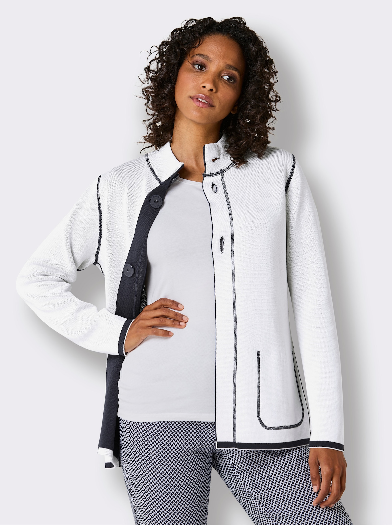 CREATION L PREMIUM Wendejacke aus Jacquard-Feinstrick - marine-weiß