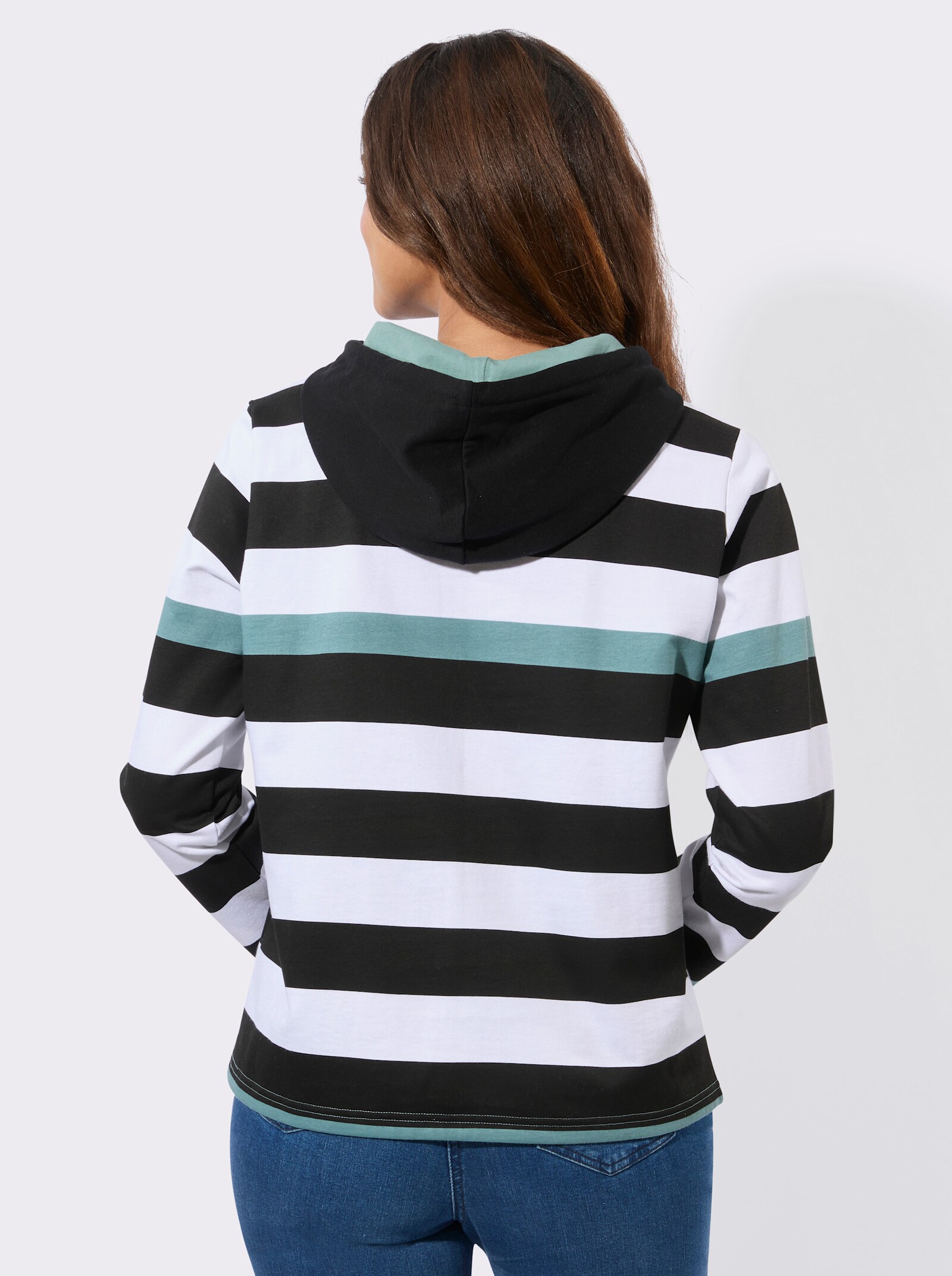 Sweatshirt in innen angerauter Qualität - jade-schwarz-geringelt