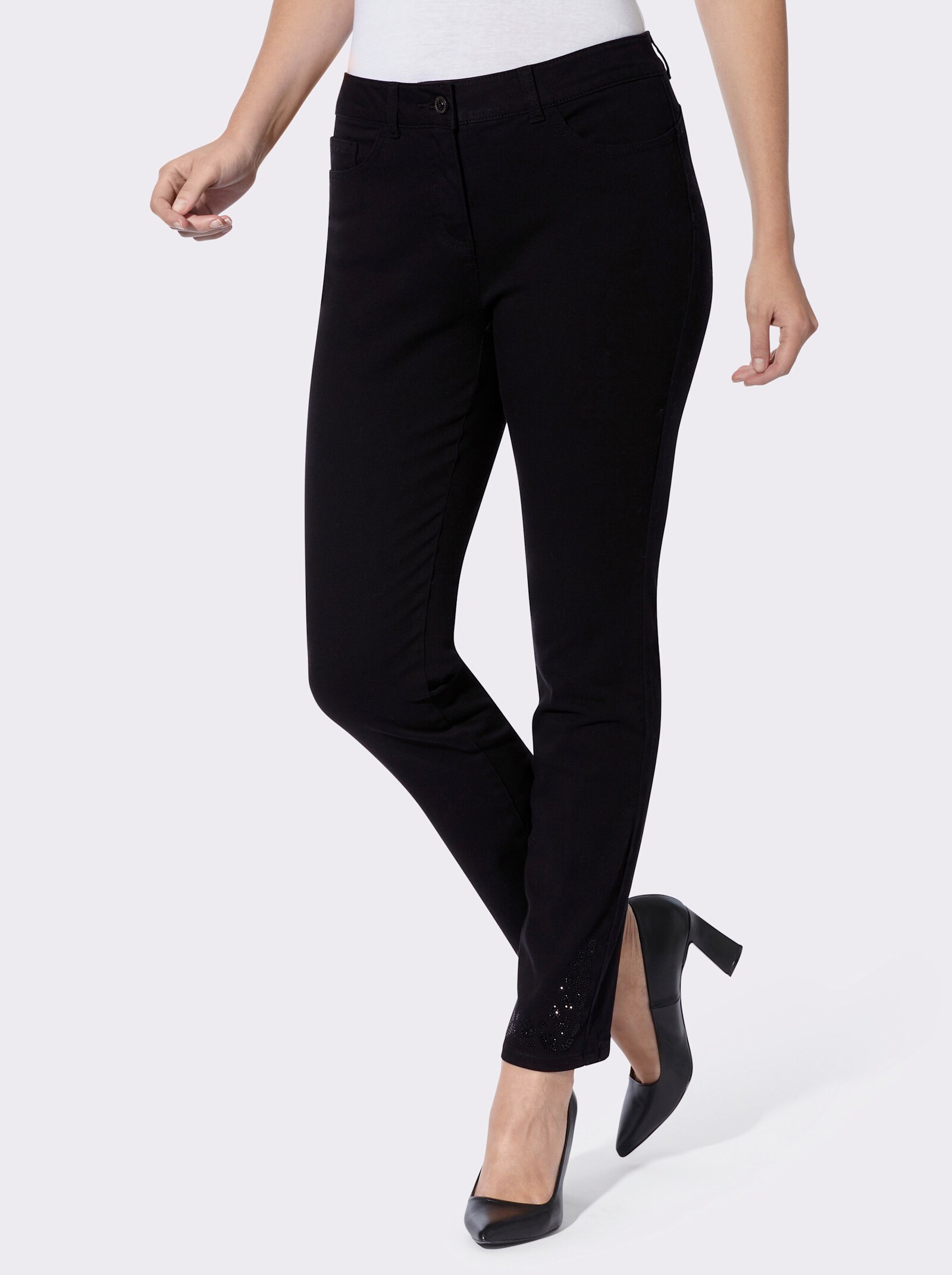 heine 5-Pocket-Hose mit Glitzersteinchen - schwarz