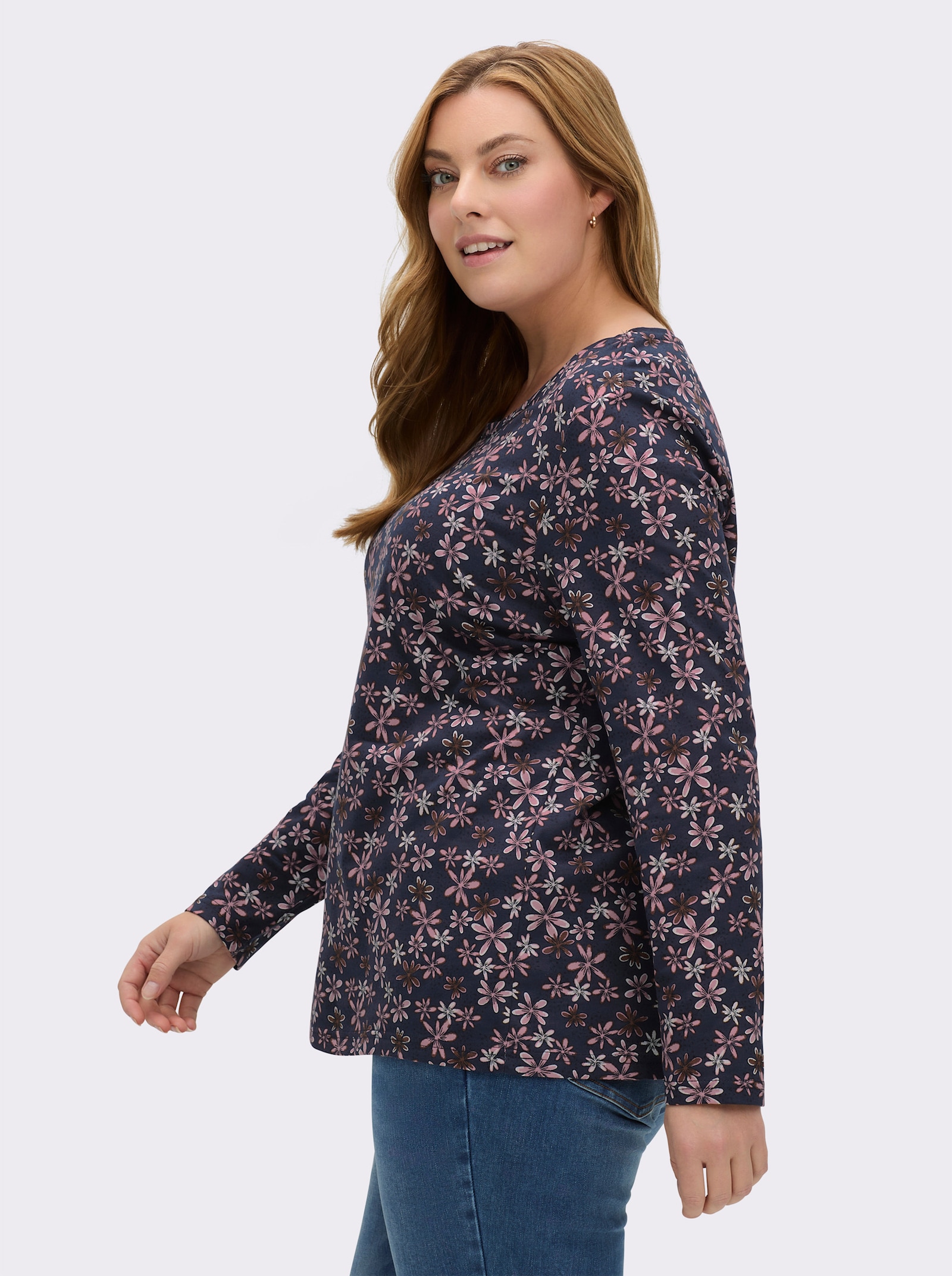 Print-Shirt mit langen Ärmeln - marine-rosenquarz-bedruckt