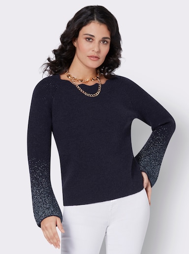 Langarm-Pullover mit Trompeten-Ärmeln - marine