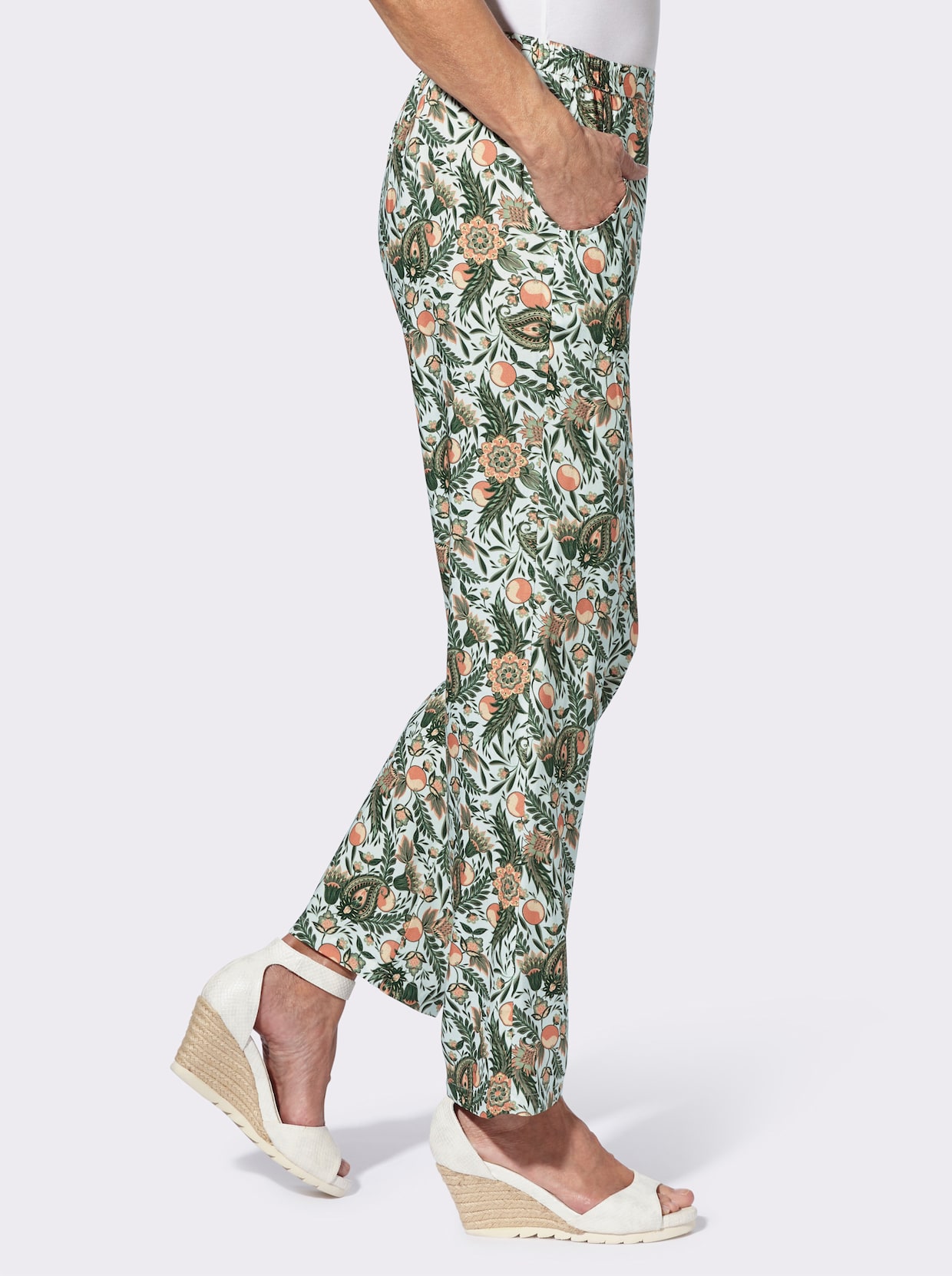 Schlupfhose - ecru-eucalyptus-bedruckt