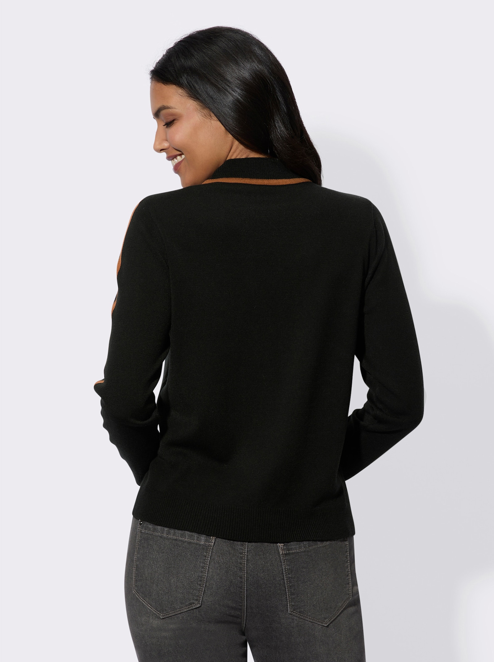 Svetr se stojáčkem a žebrovanými lemy - černá