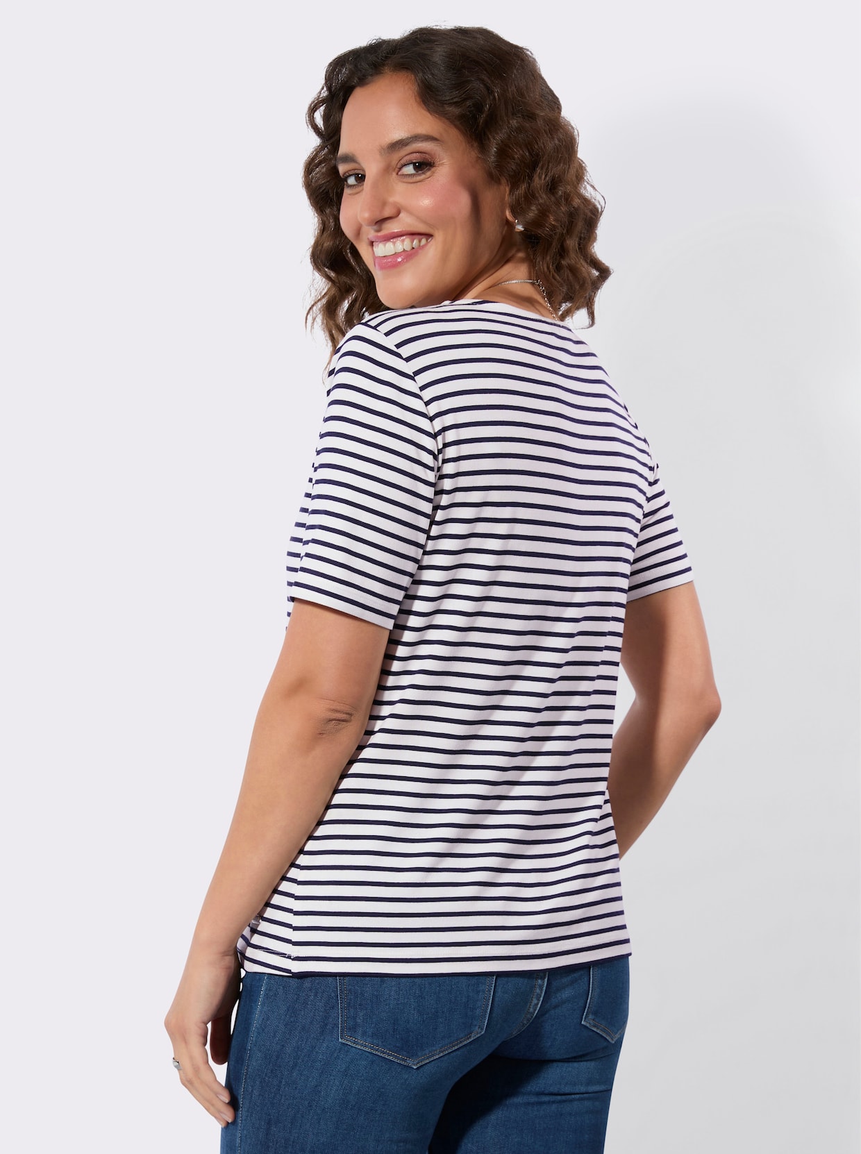 Ringelshirt - ecru-marine-bedruckt