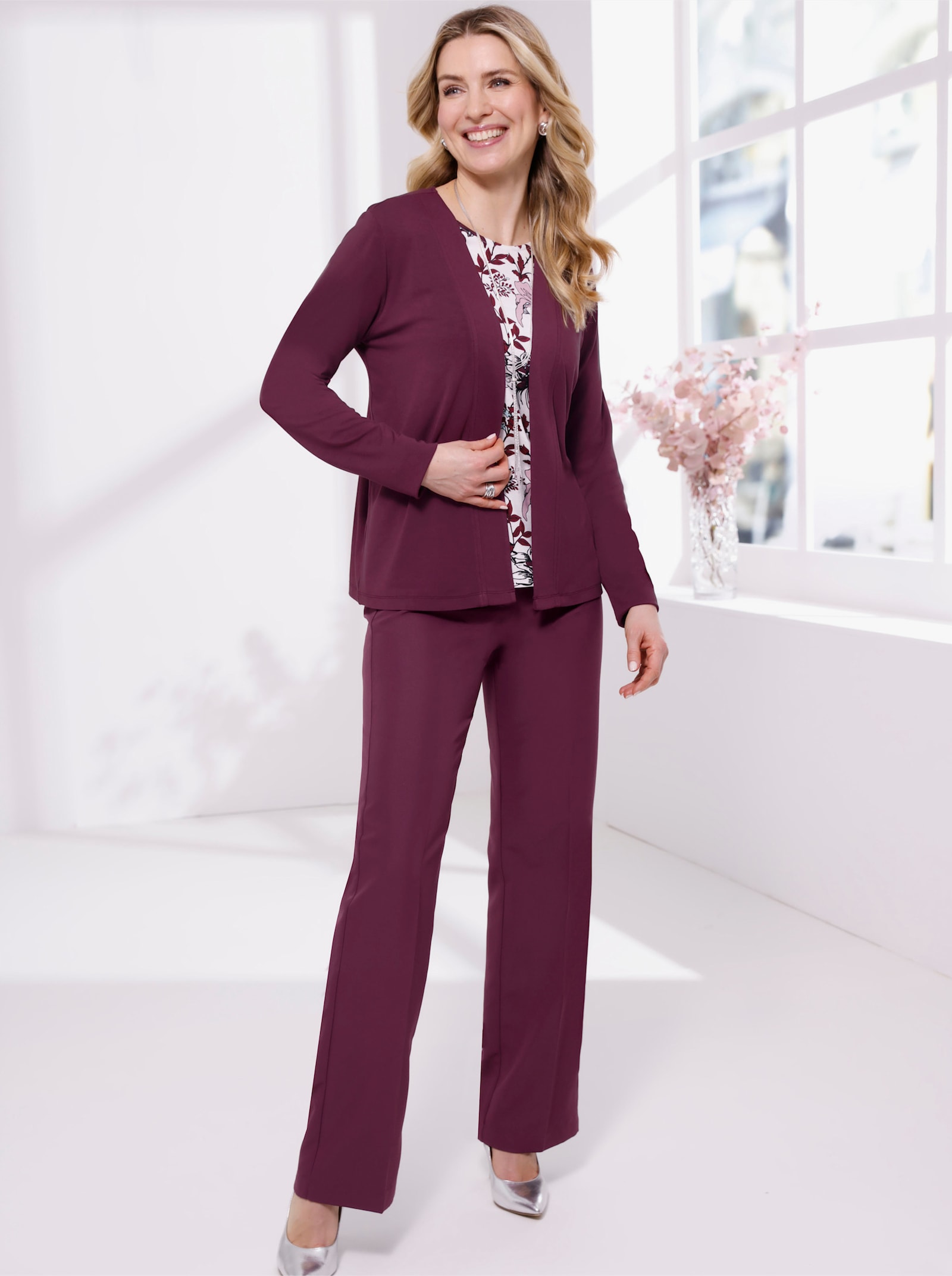 Shirtjacke in offener Form - burgund