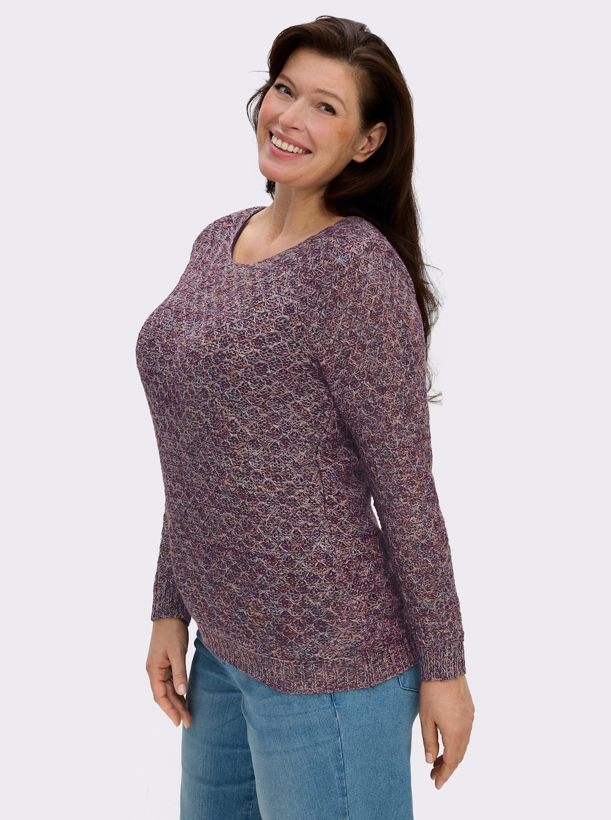 Rundhalspullover mit Multicolor-Garn - bordeaux-gemustert