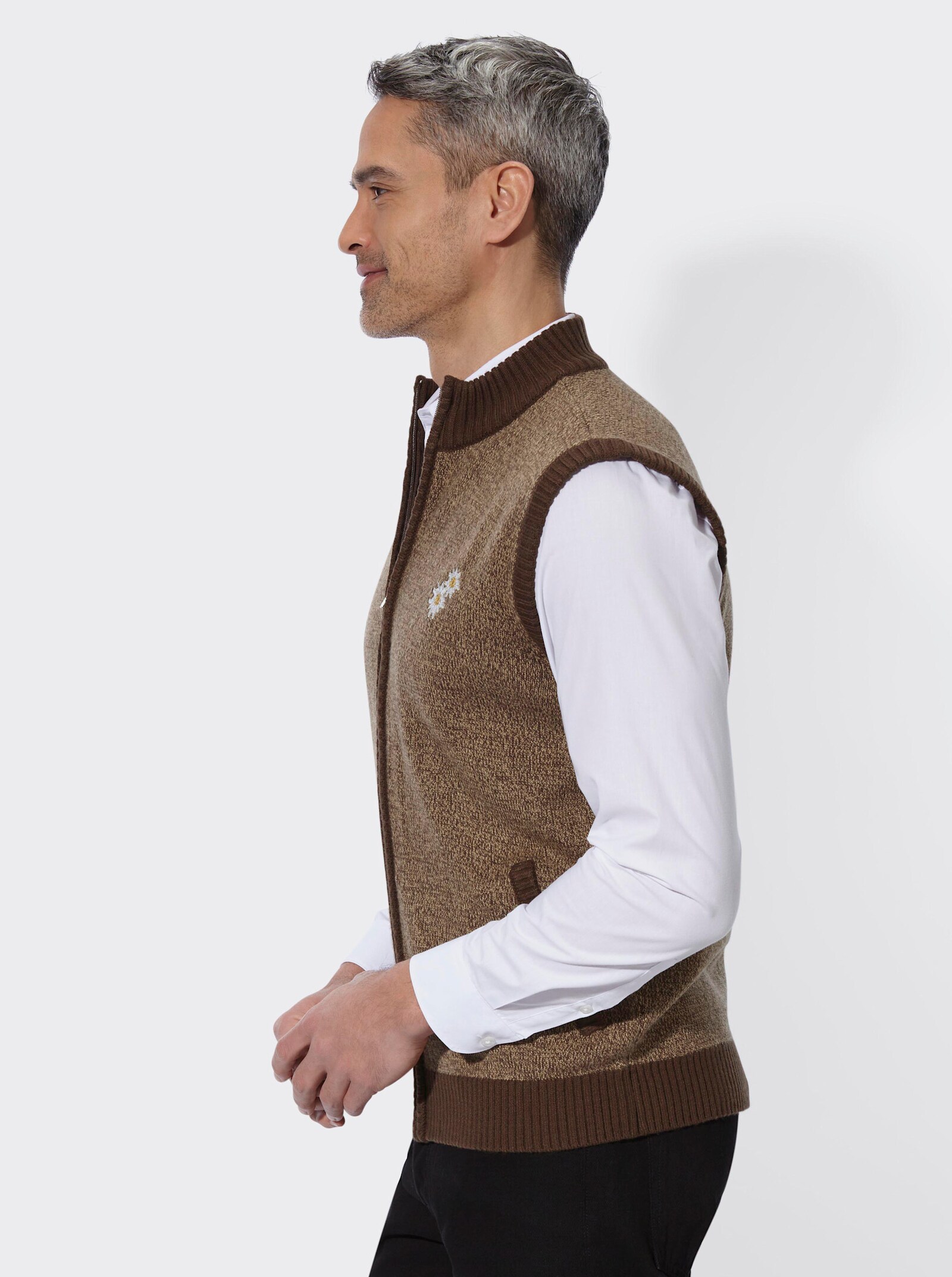 Strickweste in Melange-Optik - schoko-camel-meliert