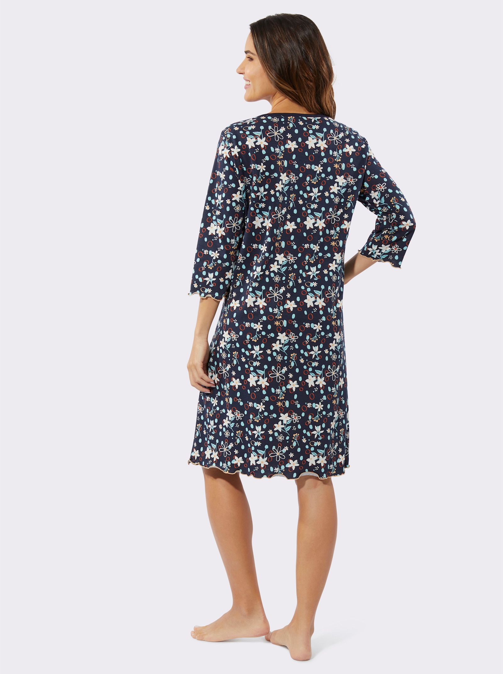 Nachthemd in A-Form - marine-bedruckt