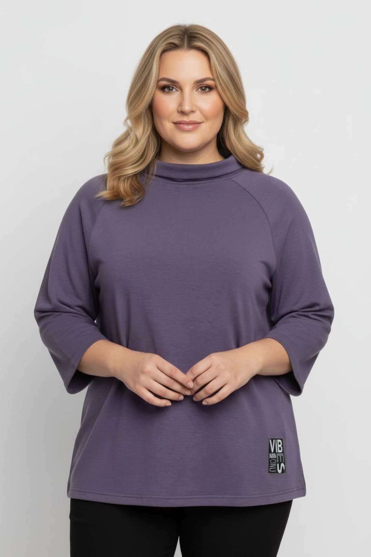 3/4-Arm-Shirt mit halsfernem Rollkragen - feige