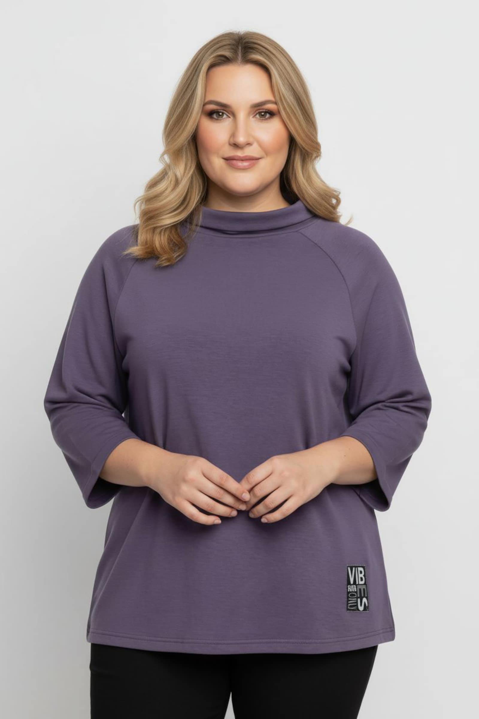 3/4-Arm-Shirt mit halsfernem Rollkragen - feige