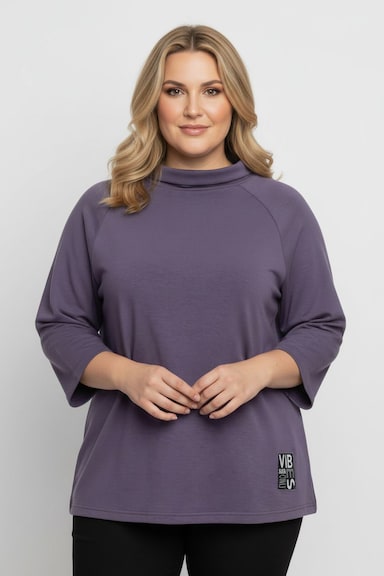 3/4-Arm-Shirt mit halsfernem Rollkragen - feige