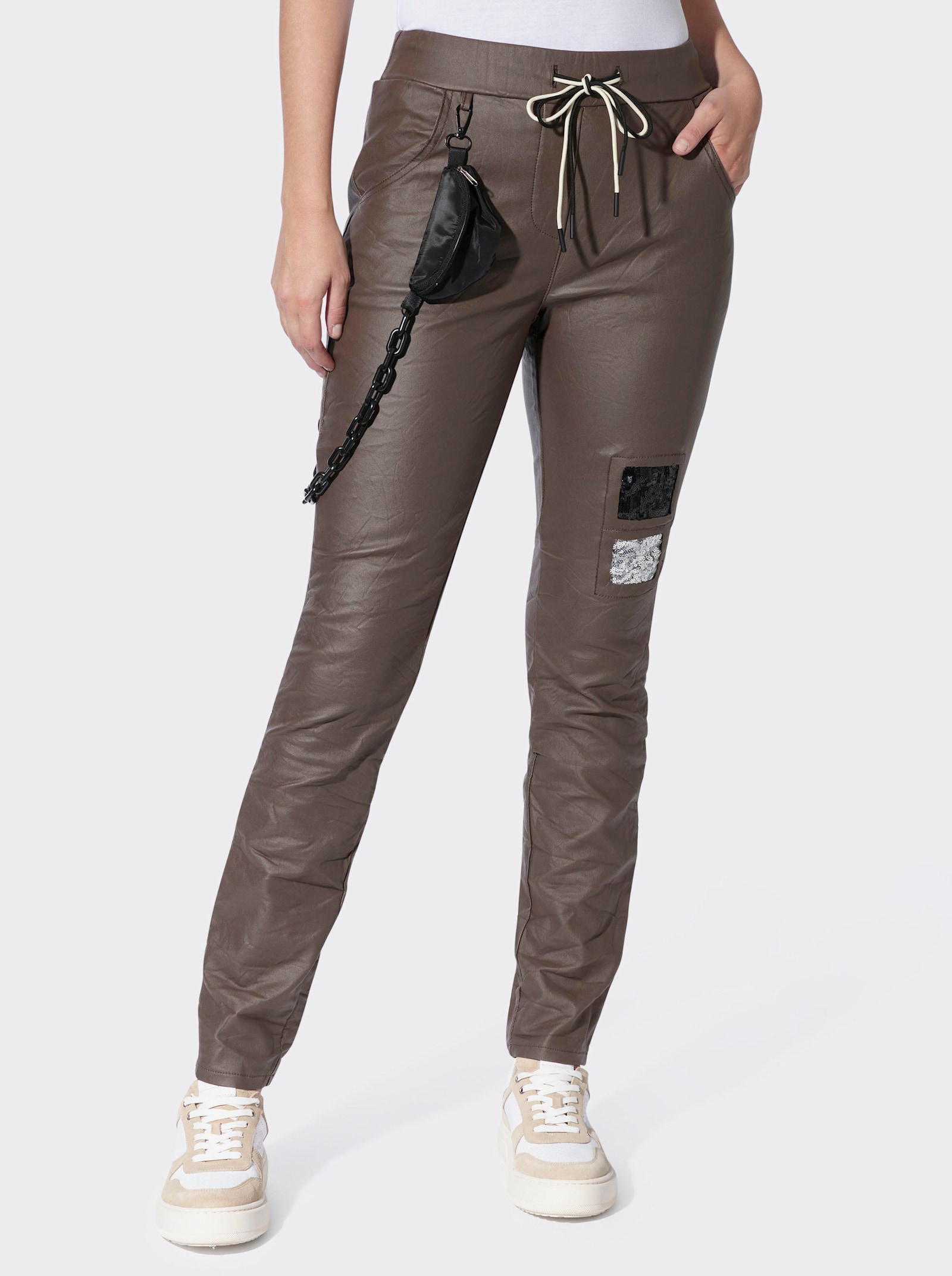 heine Hose mit Pailletten-Verzierung - schoko