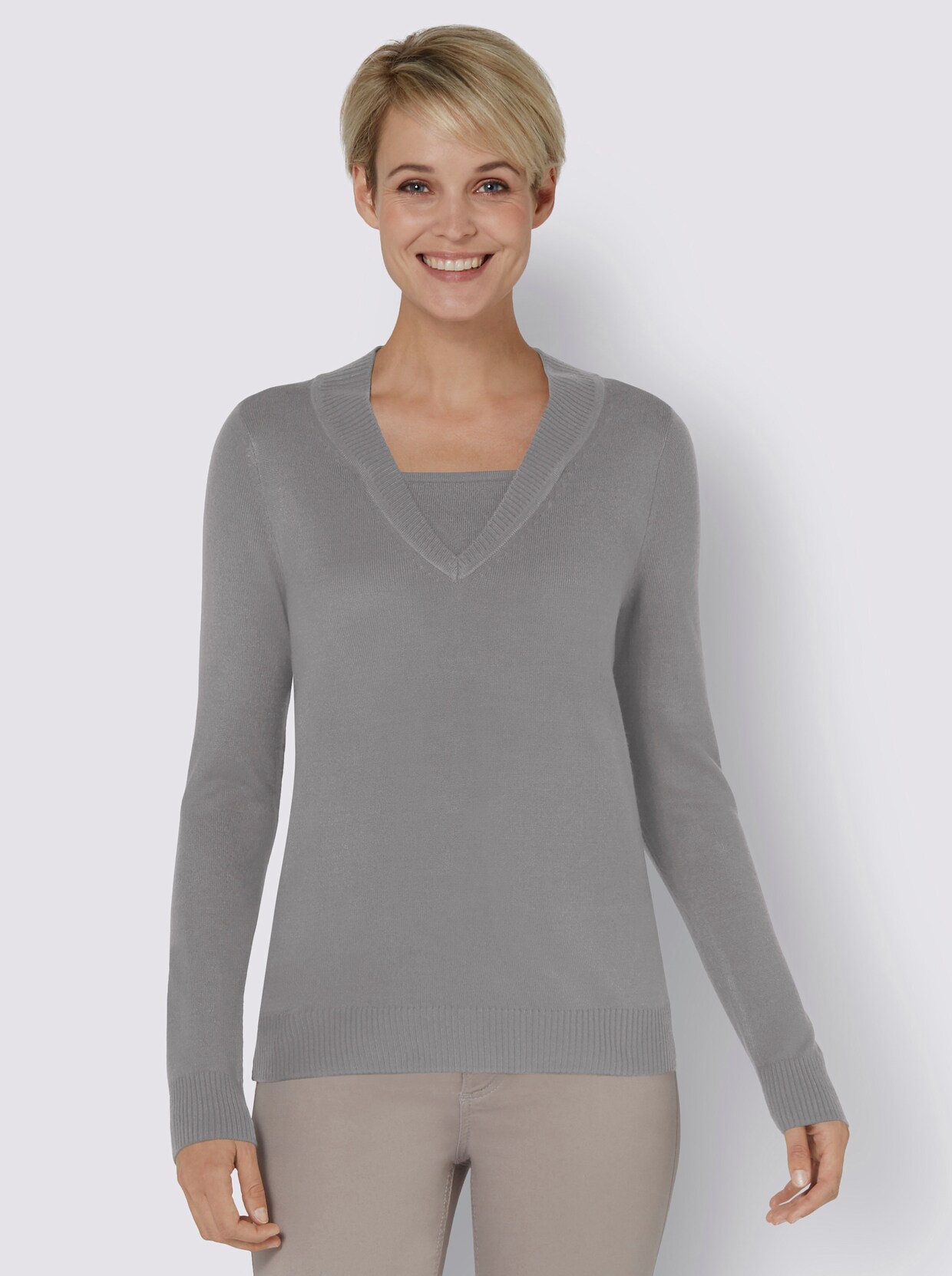 2-in-1-Pullover - steingrau