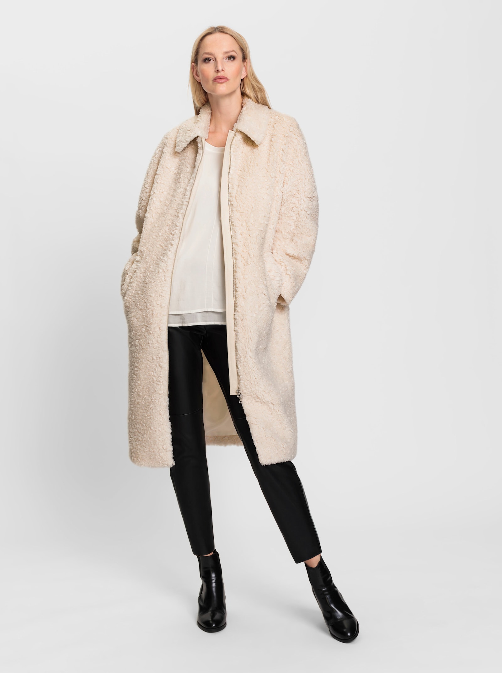 heine Fleecemantel mit 2-Wege-Reißverschluss - champagner