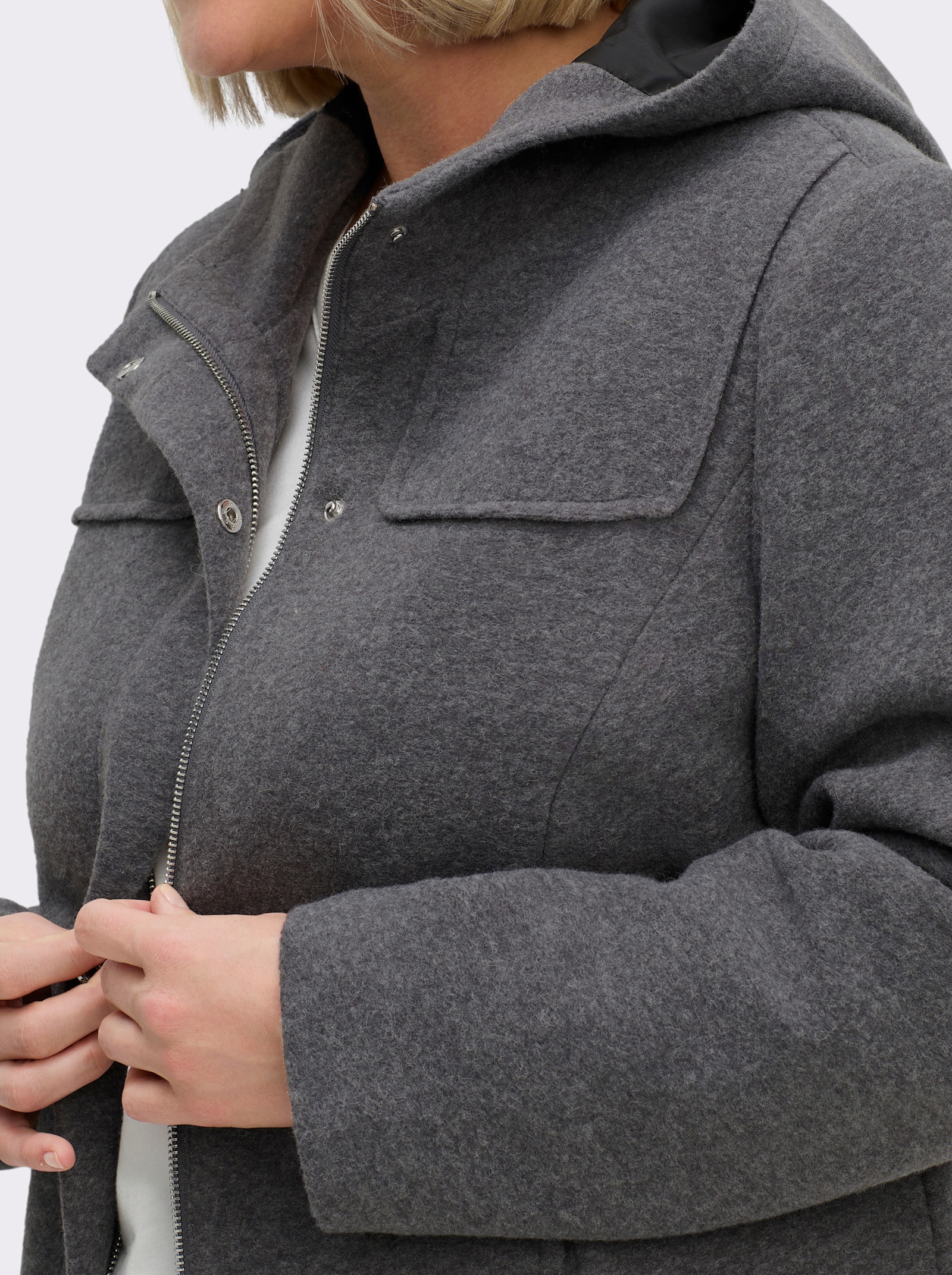 sheego Wintermantel mit verdecktem Gehschlitz - anthrazit-meliert