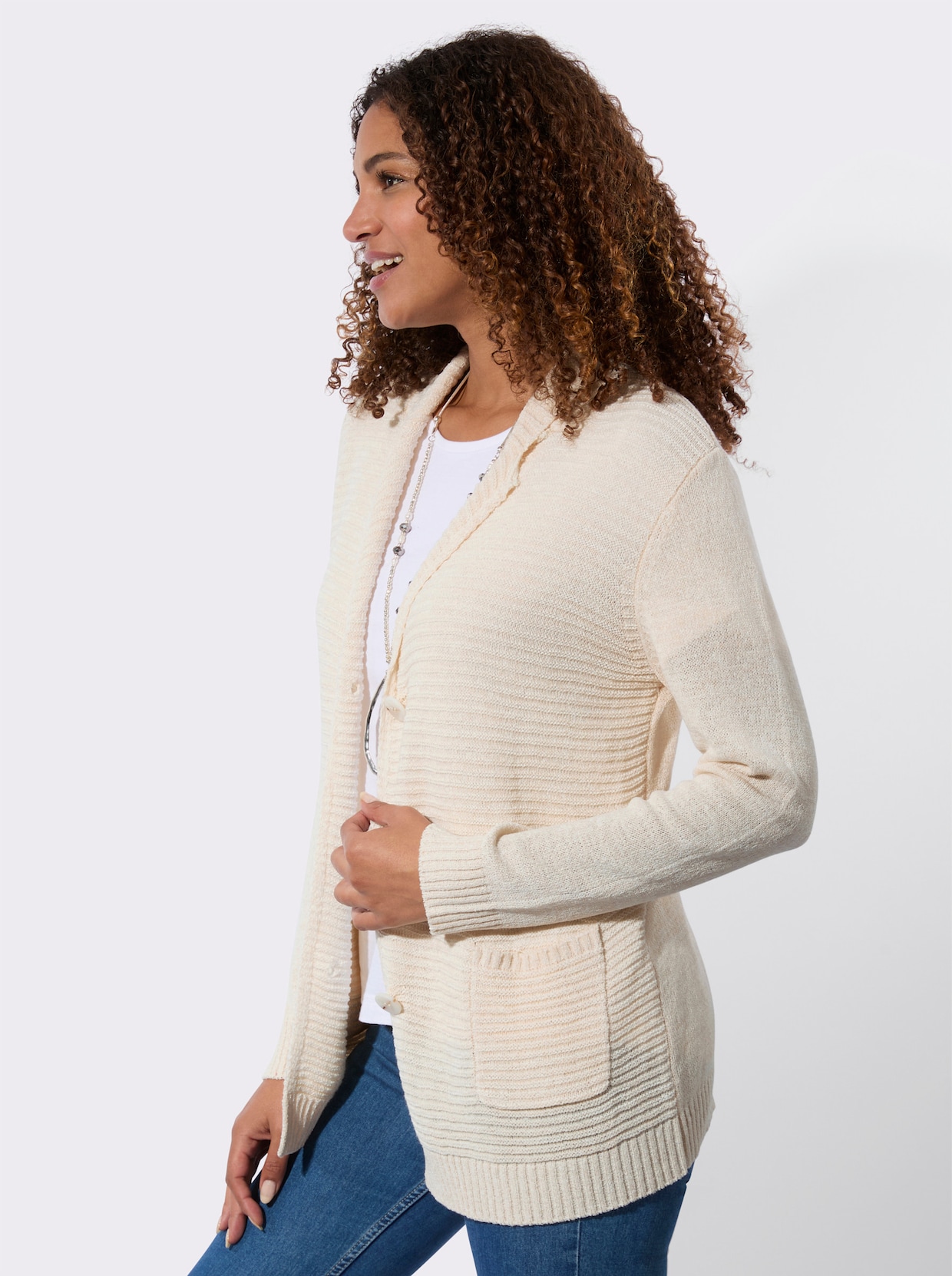 Strickjacke mit Reverskragen - champagner-elfenbein