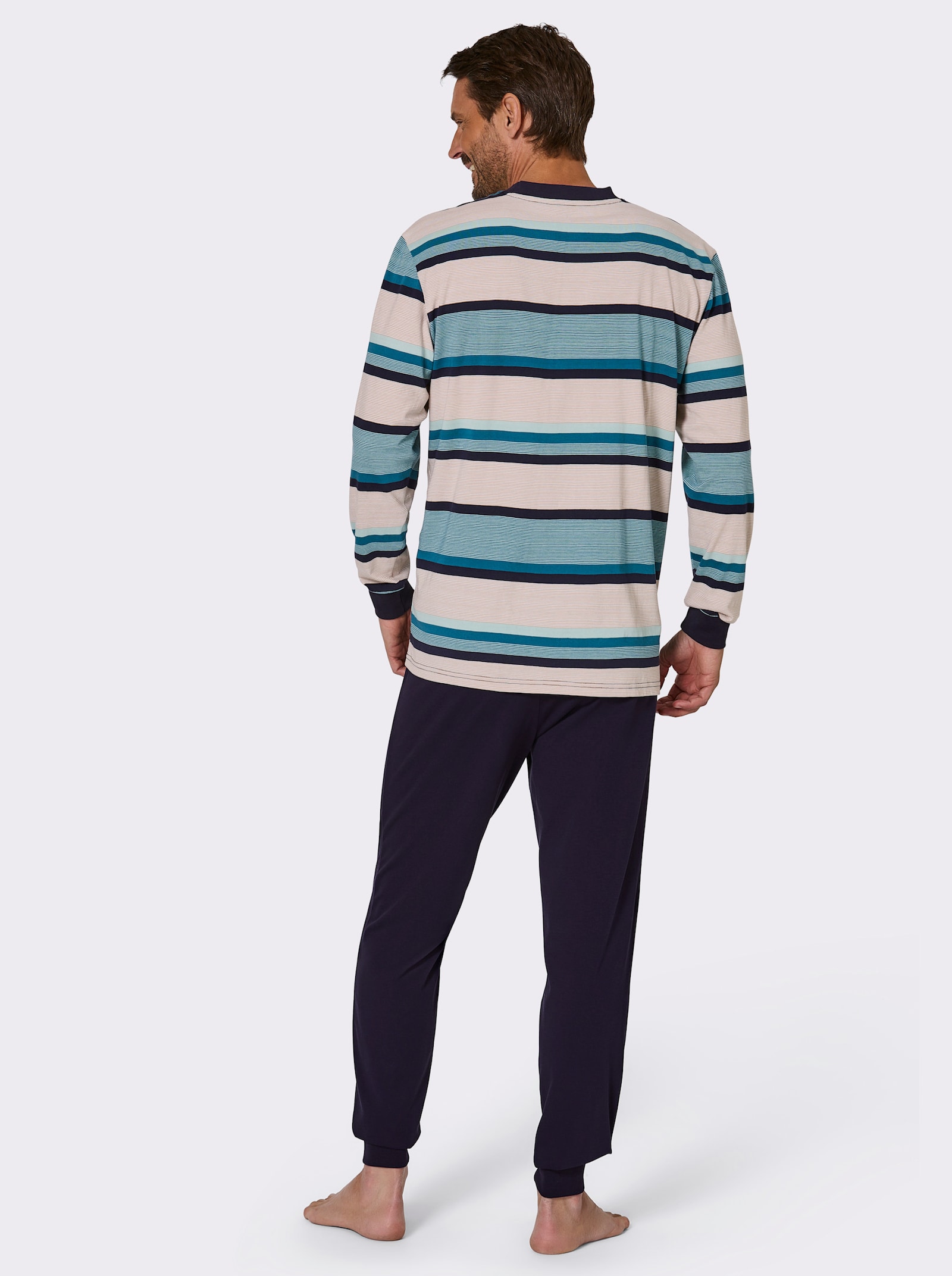 wäschepur men Schlafanzug - marine-ecru-geringelt