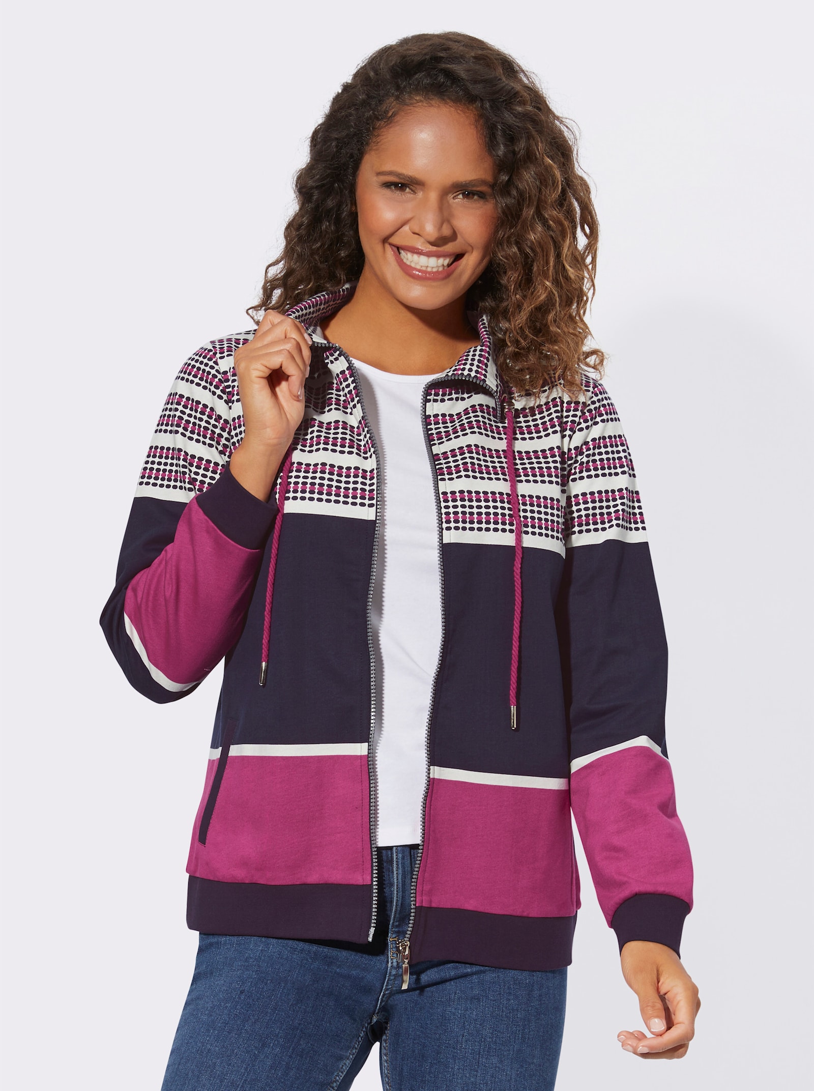 Sweatjack met patroonmix - marine/fuchsia