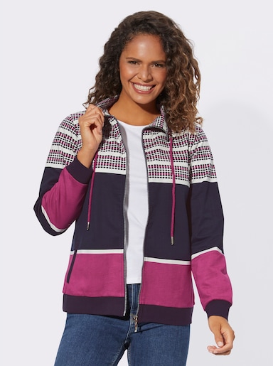 Sweatjacke im Muster-Mix - marine-fuchsia