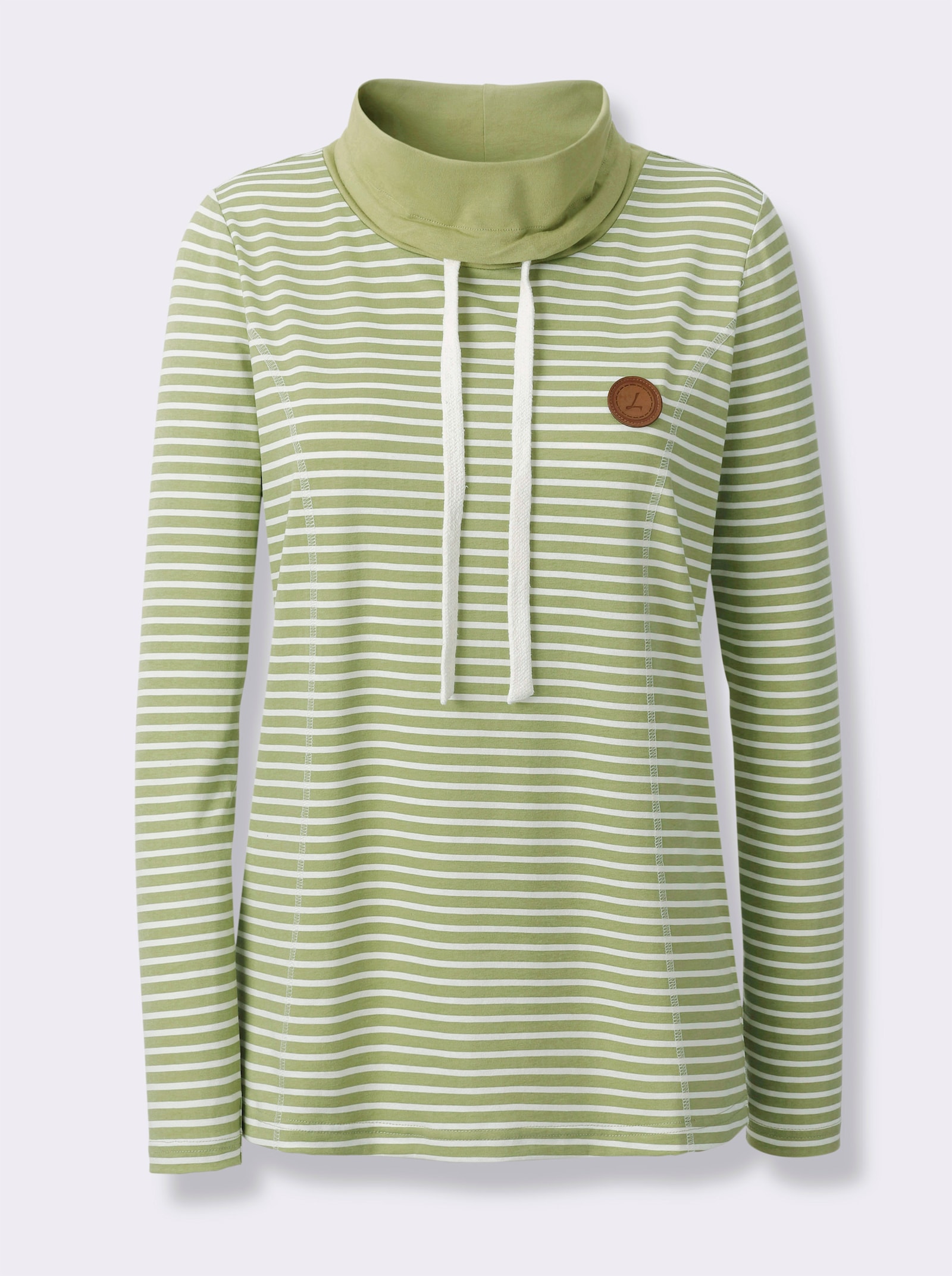 Langarmshirt mit halsfernem Rollkragen - schilf-ecru