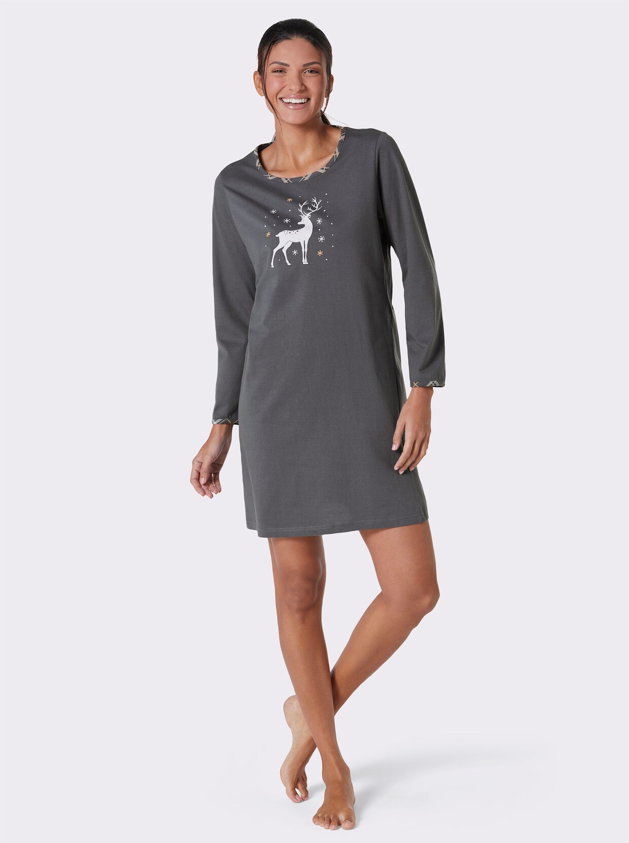 Comtessa Sleepshirt - anthrazit-grau-bedruckt
