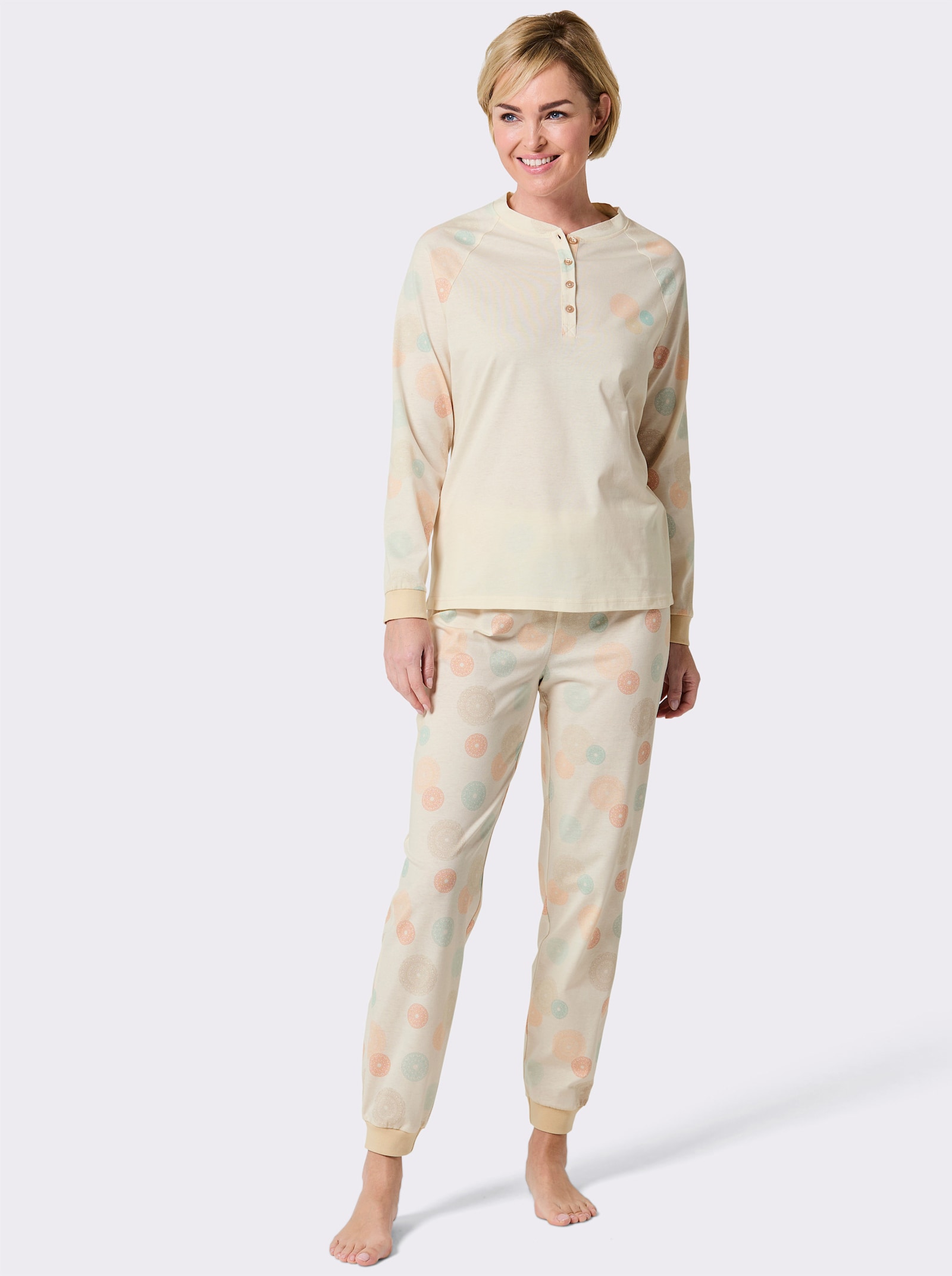 wäschepur Schlafanzug mit platziertem Druck - champagner-sand-bedruckt