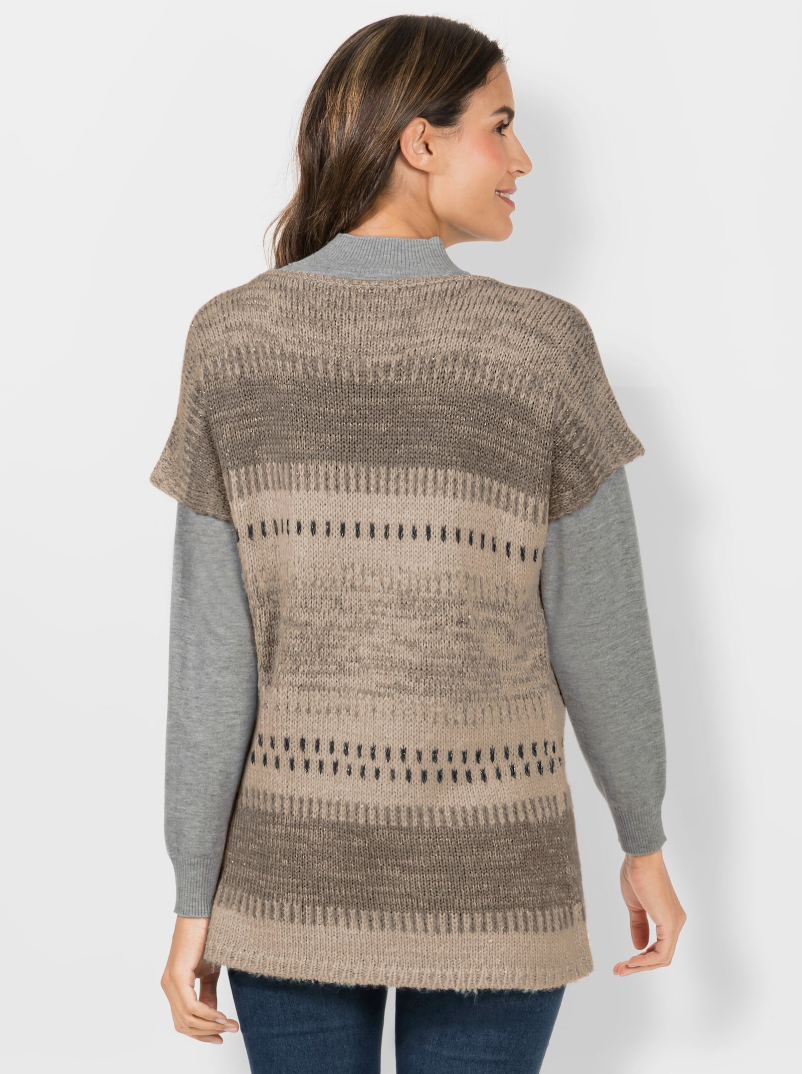 Slip-over met glansgaren - ivoor/sesam gedessineerd