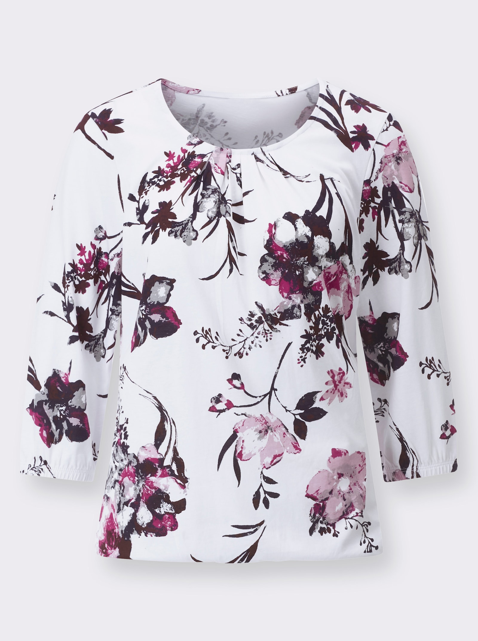 3/4-Arm-Shirt mit elastischen Abschlüssen - weiss-magenta-bedruckt