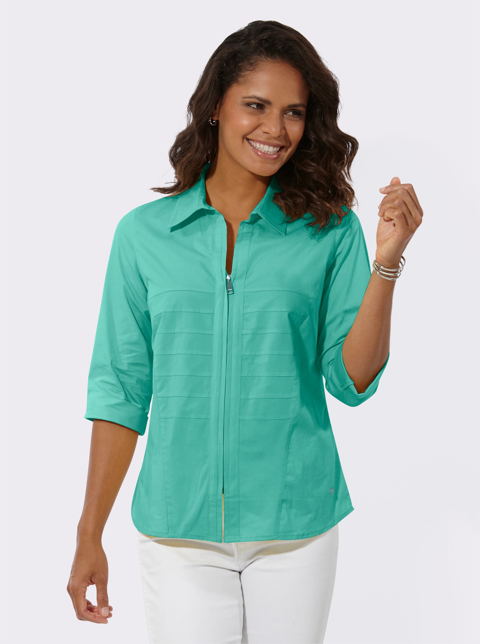 Blusenjacken mit Biesen-Verzierung - blaugrün