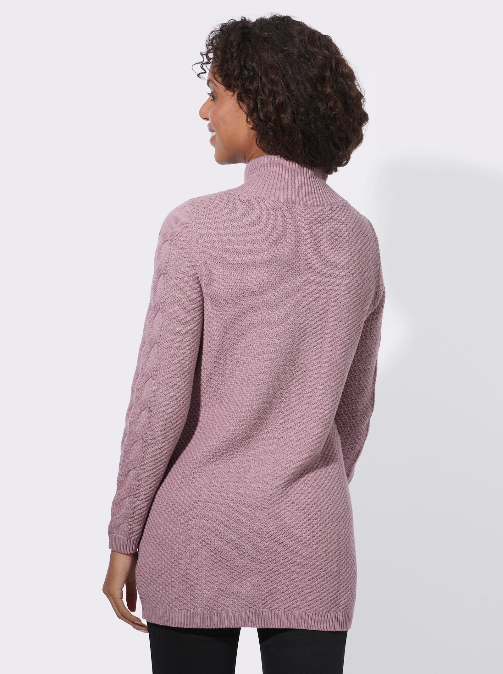  Longpullover mit Zopfmuster - mauve-meliert