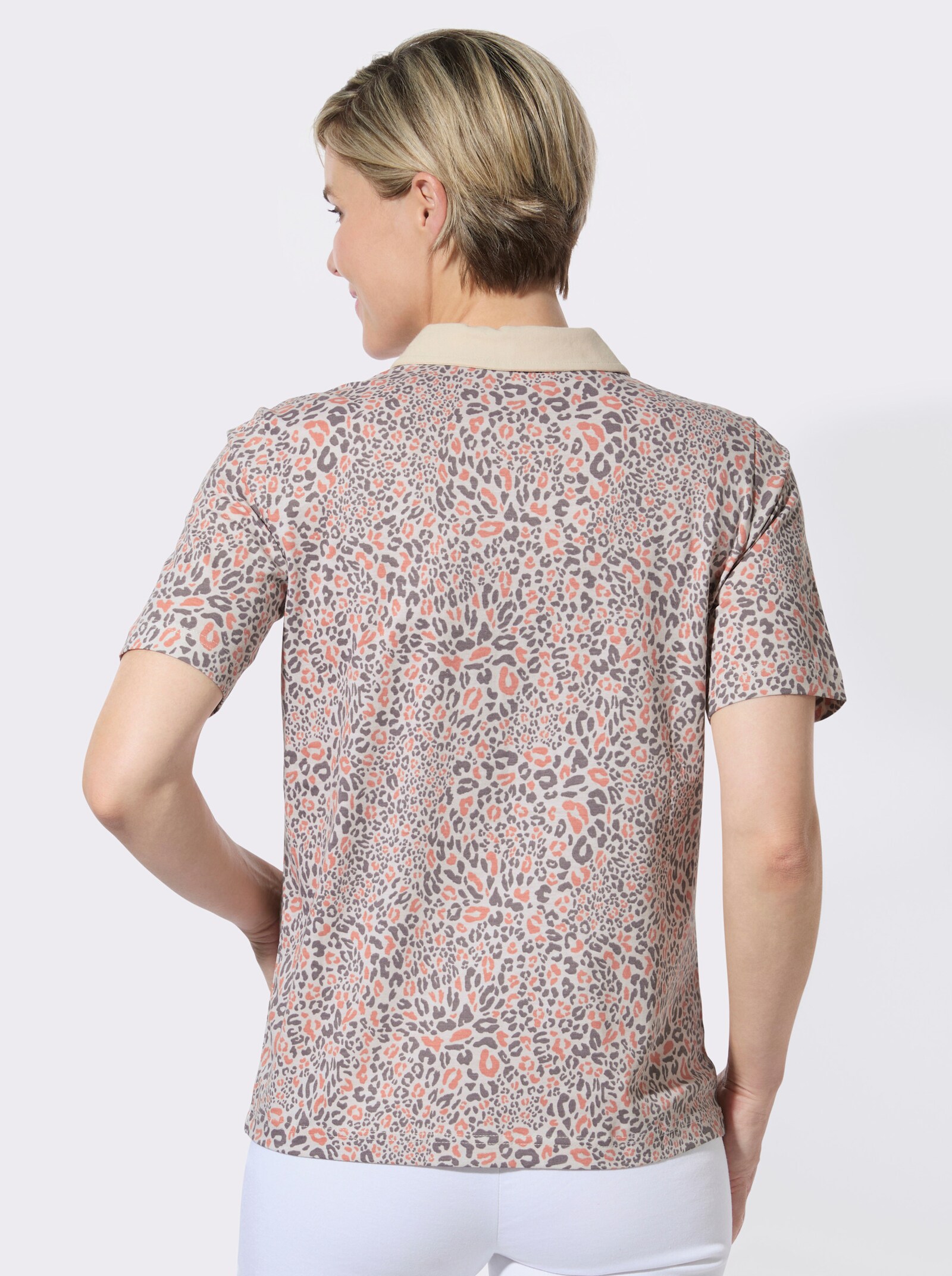 Poloshirt im Animal-Dessin - sand-dunkeltaupe-bedruckt