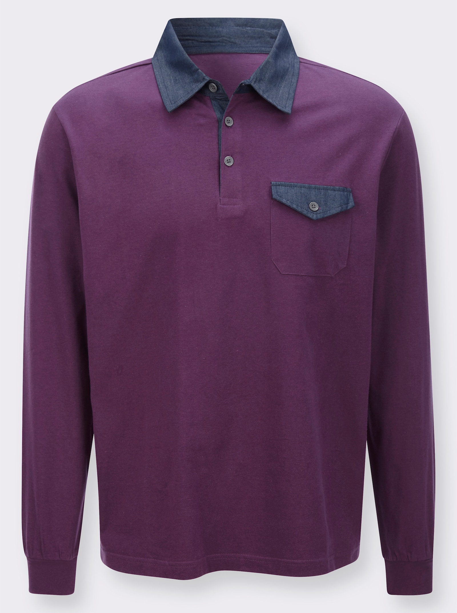 Langarm-Poloshirt mit gewebten Details - traube