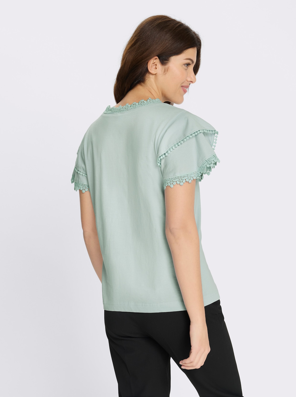 V-Shirt mit Spitzen-Details - kalkmint