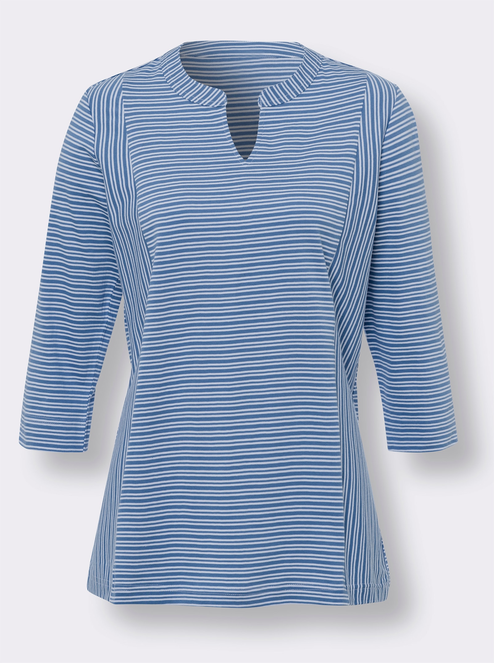 3/4-Arm-Shirt mit Ringel-Muster, garngefärbt - mittelblau-weiß-gestreift