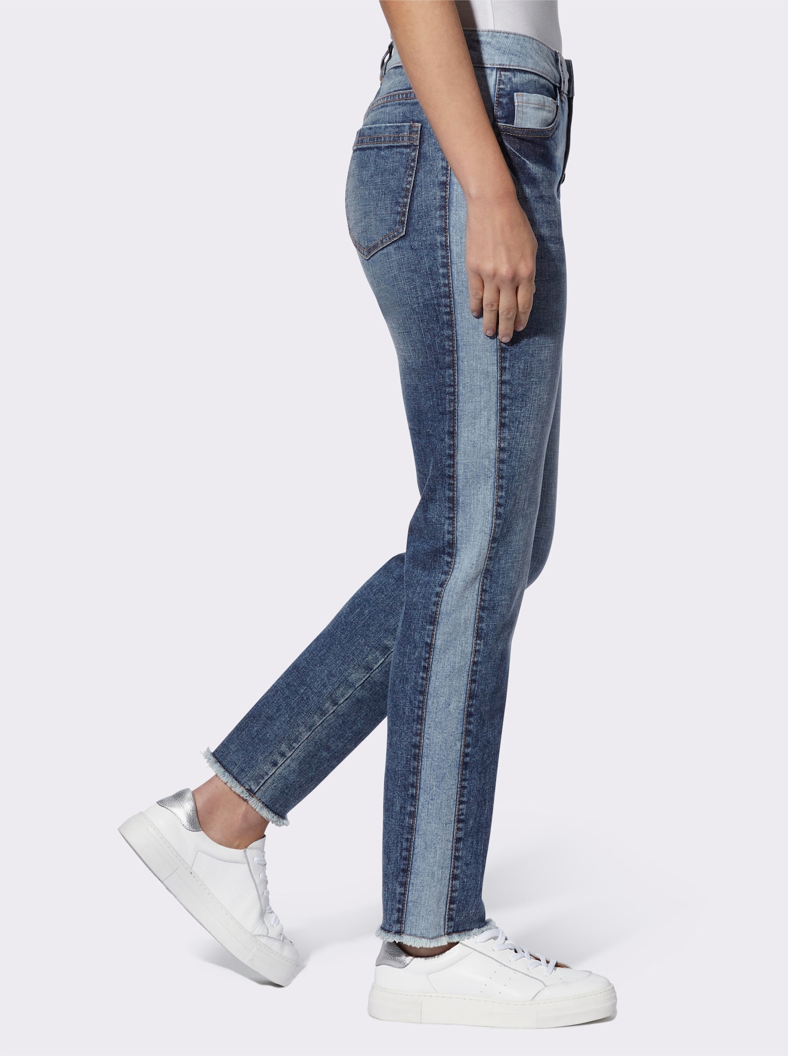 heine 5-Pocket-Jeans mit Kontraststreifen - blue-stone-washed