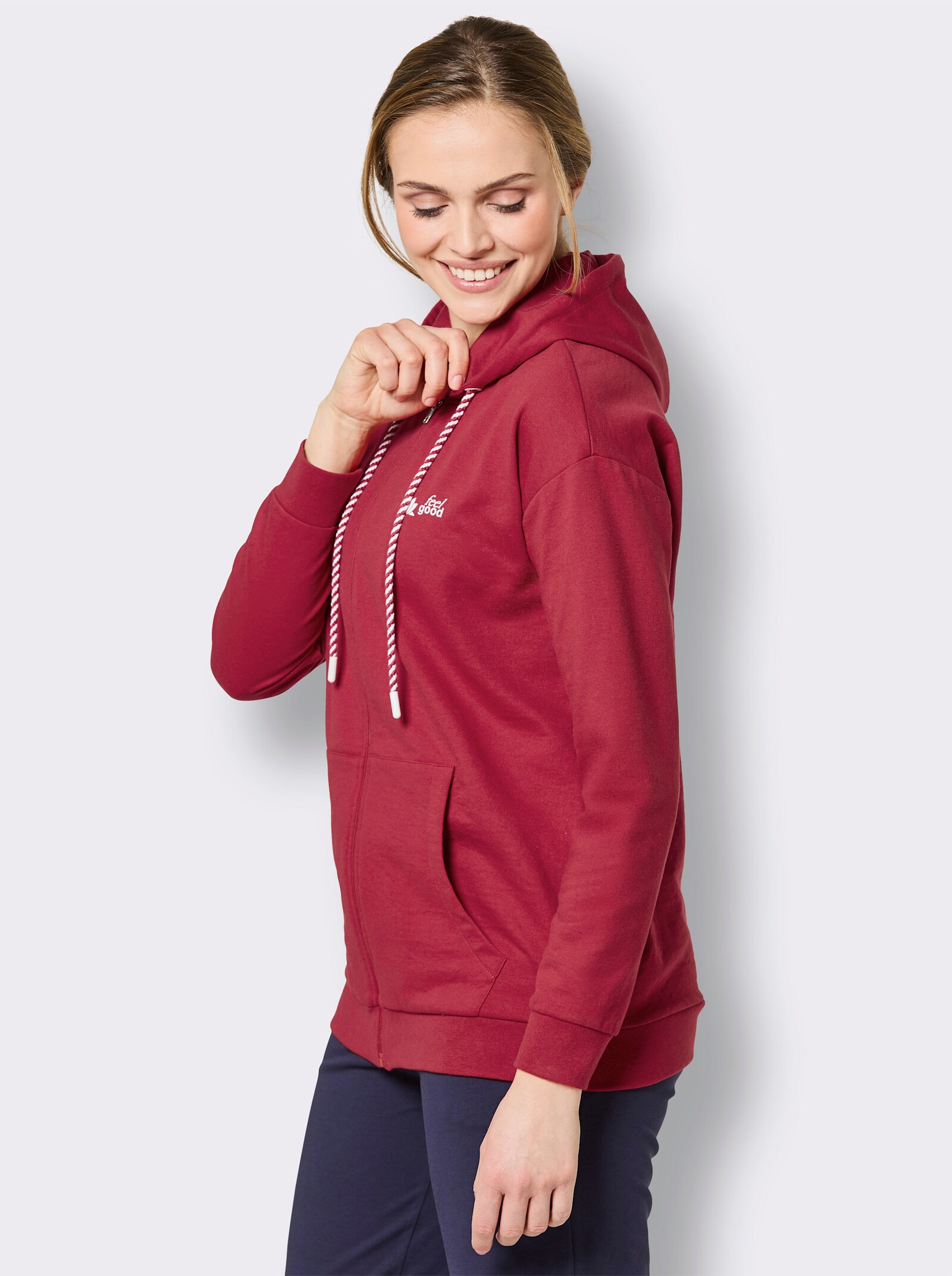 feel good Sweatjacke mit Reißverschluss - kirsche-weiß