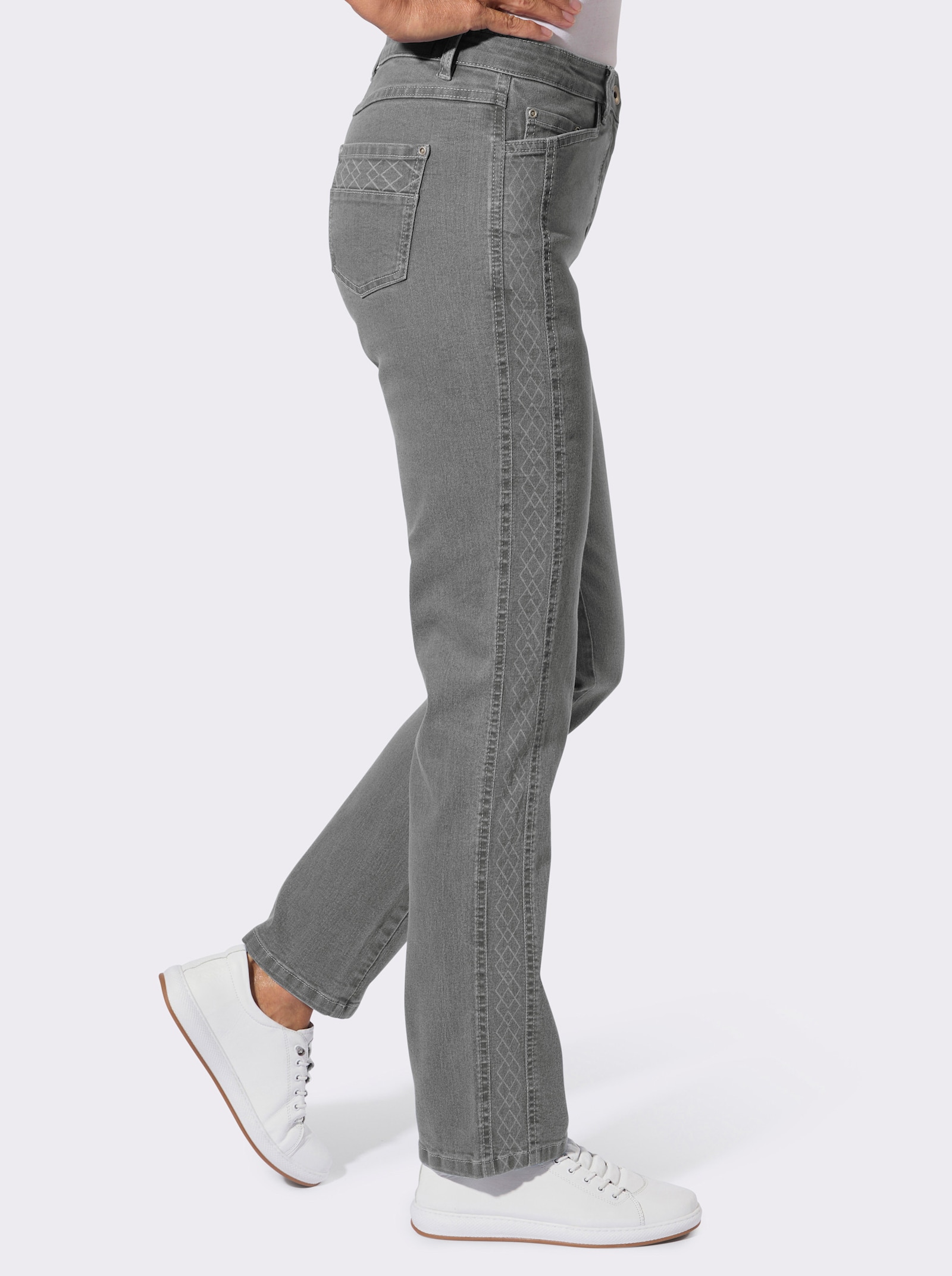 Jeans mit seitlichem Laser-Druckmuster - light grey-denim
