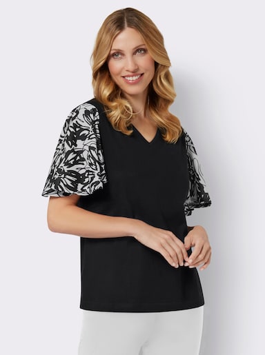 Kurzarmshirt mit Flügel-Ärmeln - schwarz