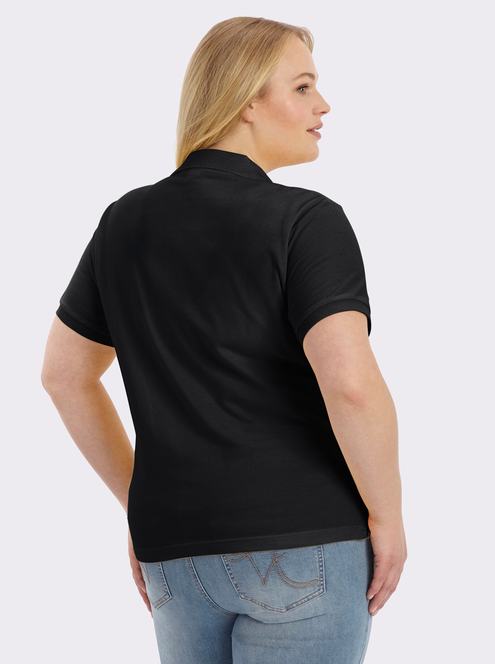 Poloshirt mit Seitenschlitzen - schwarz