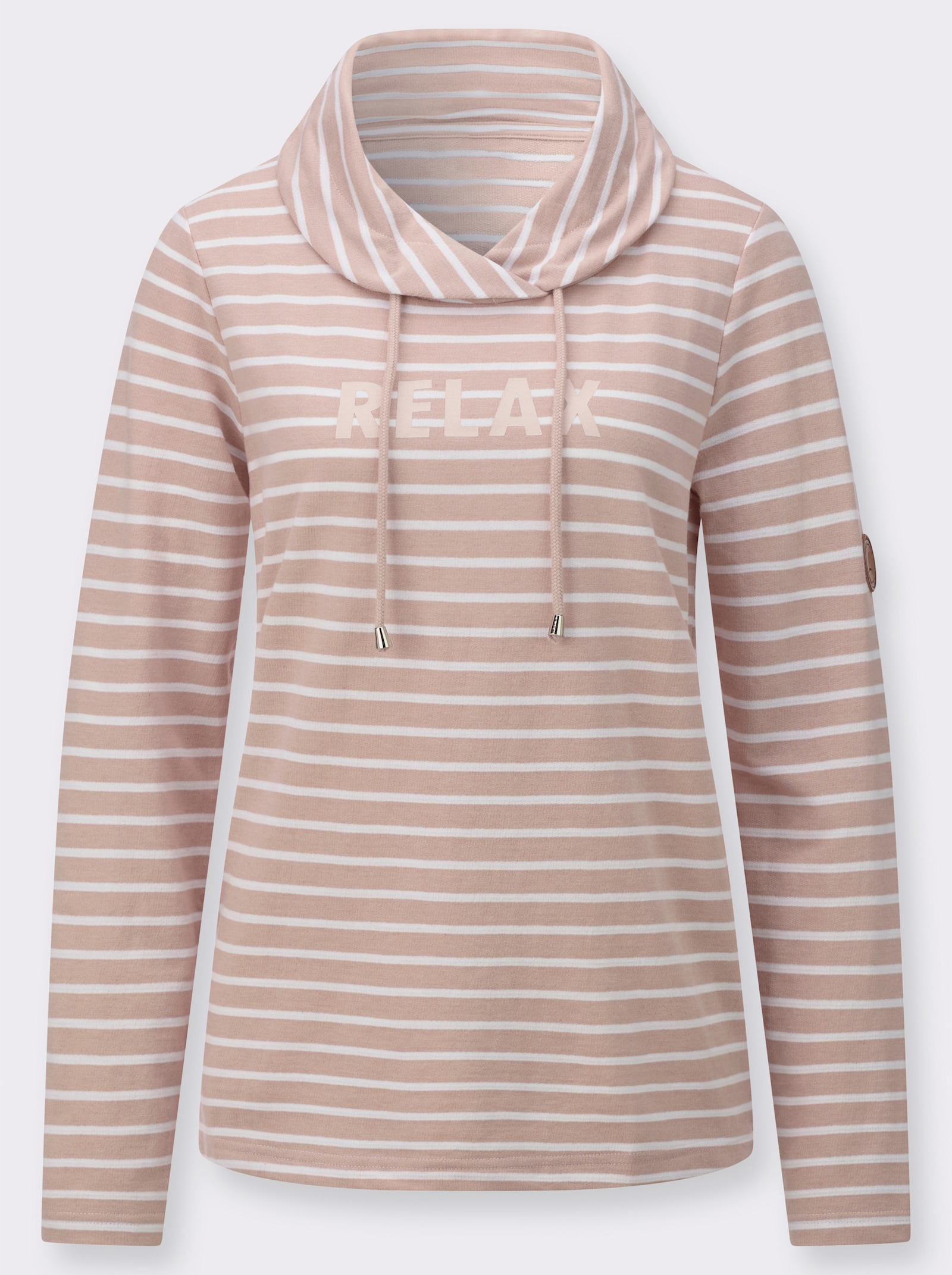 Sweatshirt mit regulierbarem Rollkragen - puder-weiß-geringelt