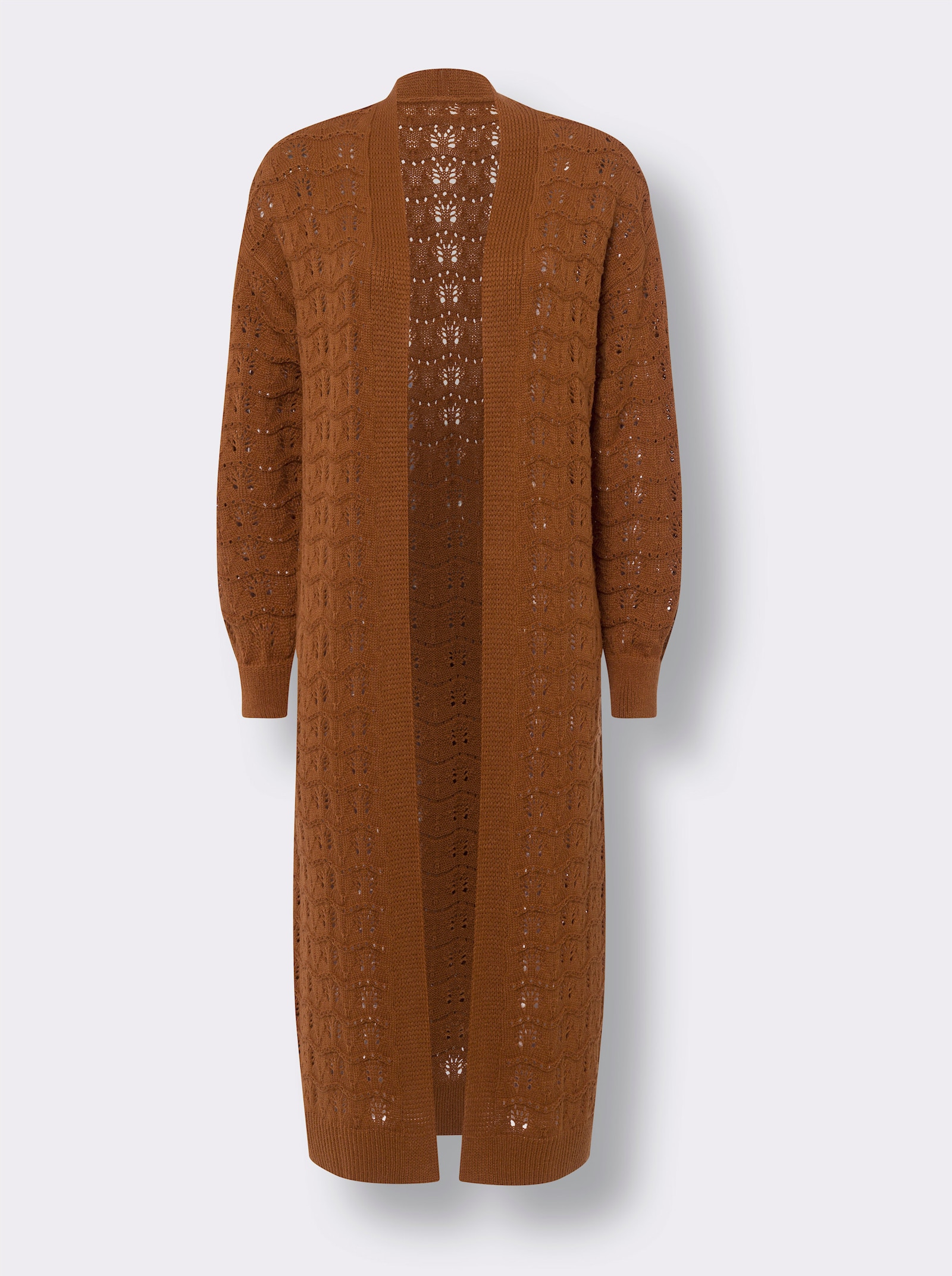 heine Strickmantel mit Ajourmuster - cognac