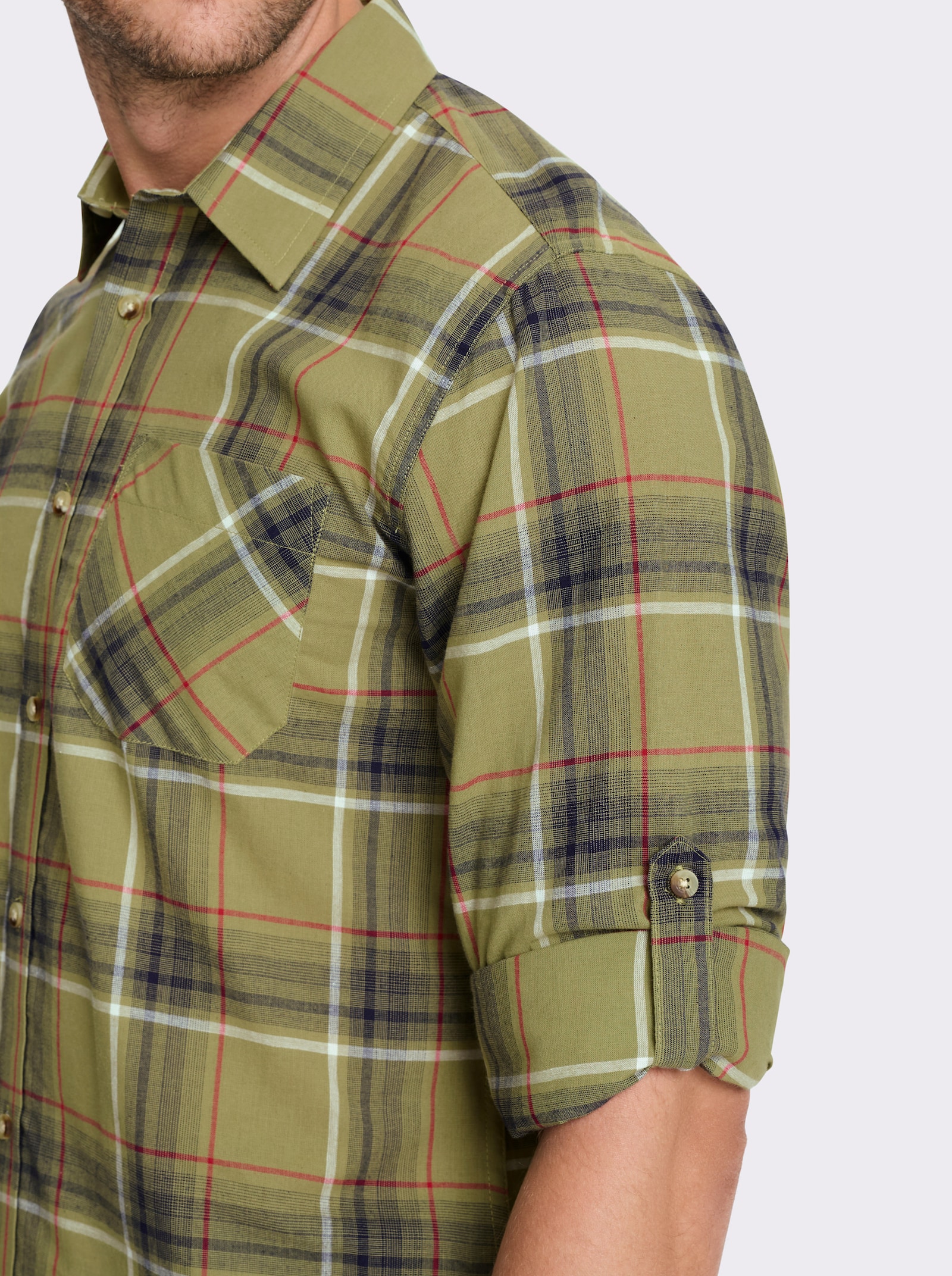 Catamaran Langarmhemd mit krempelbaren Ärmeln - schilf-kariert