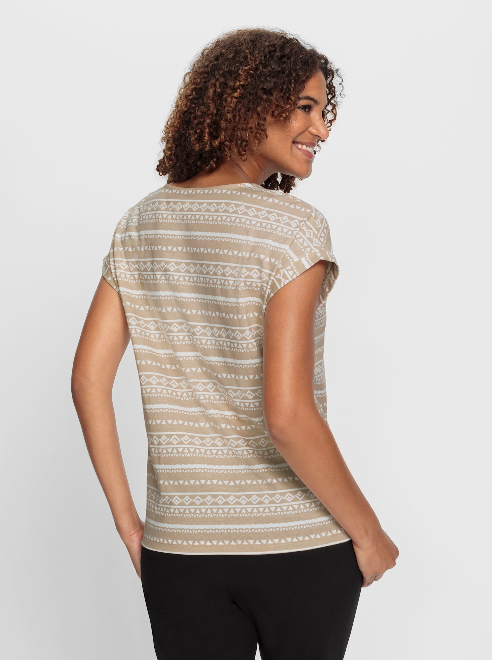 Shirt met print en ronde hals - beige/ecru bedrukt