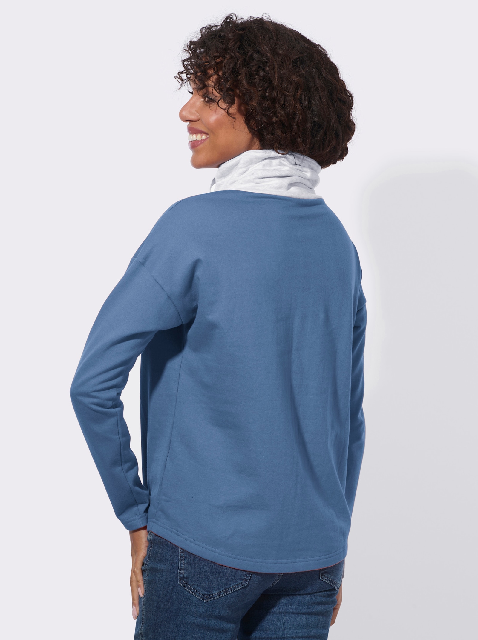  Sweatshirt mit überlappendem Rollkragen - mittelblau-hellgrau